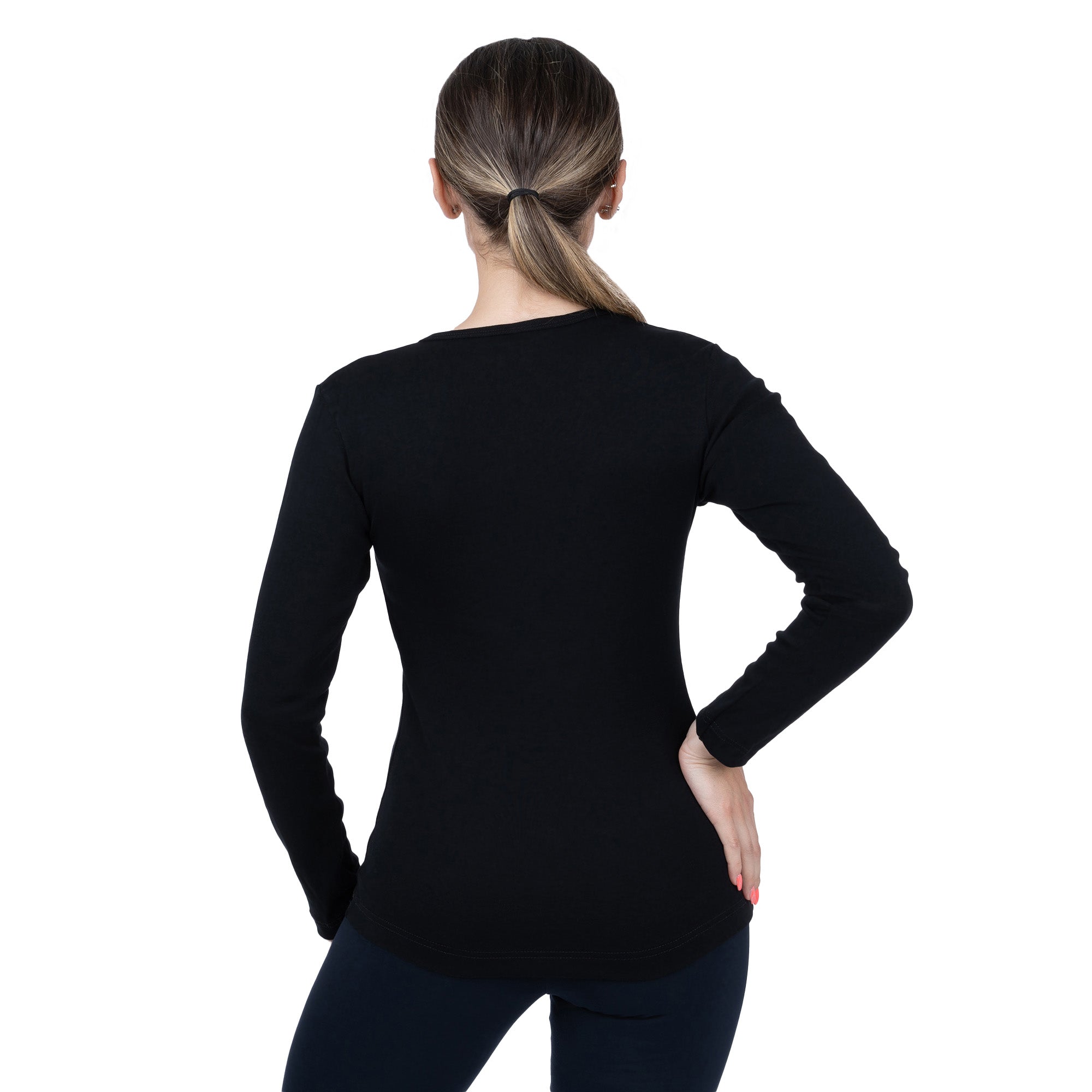 CottoNIR™ Ribbed V-Neck Long Sleeve T-Shirt for Women