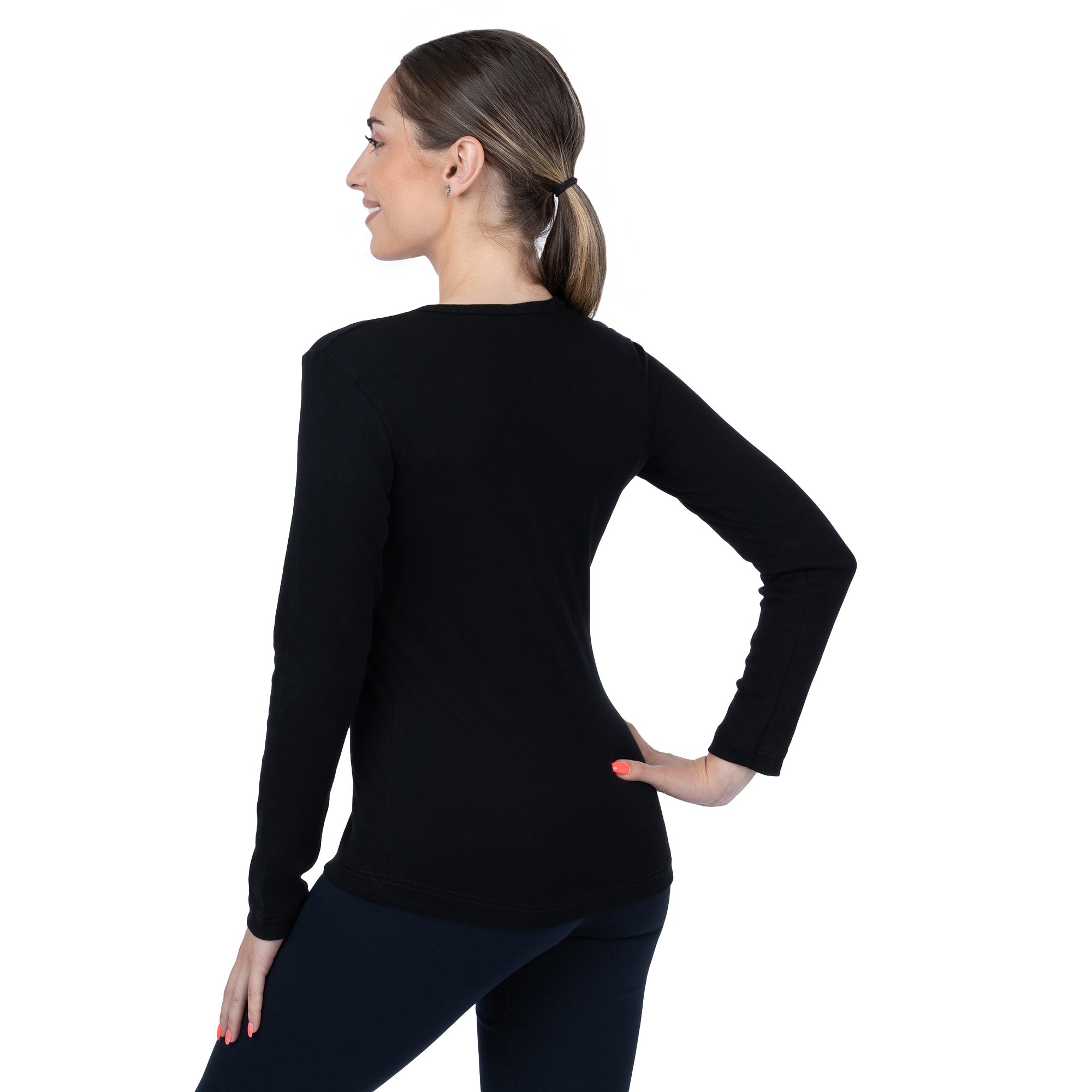 Ribbed V-Neck Long Sleeve Shirt