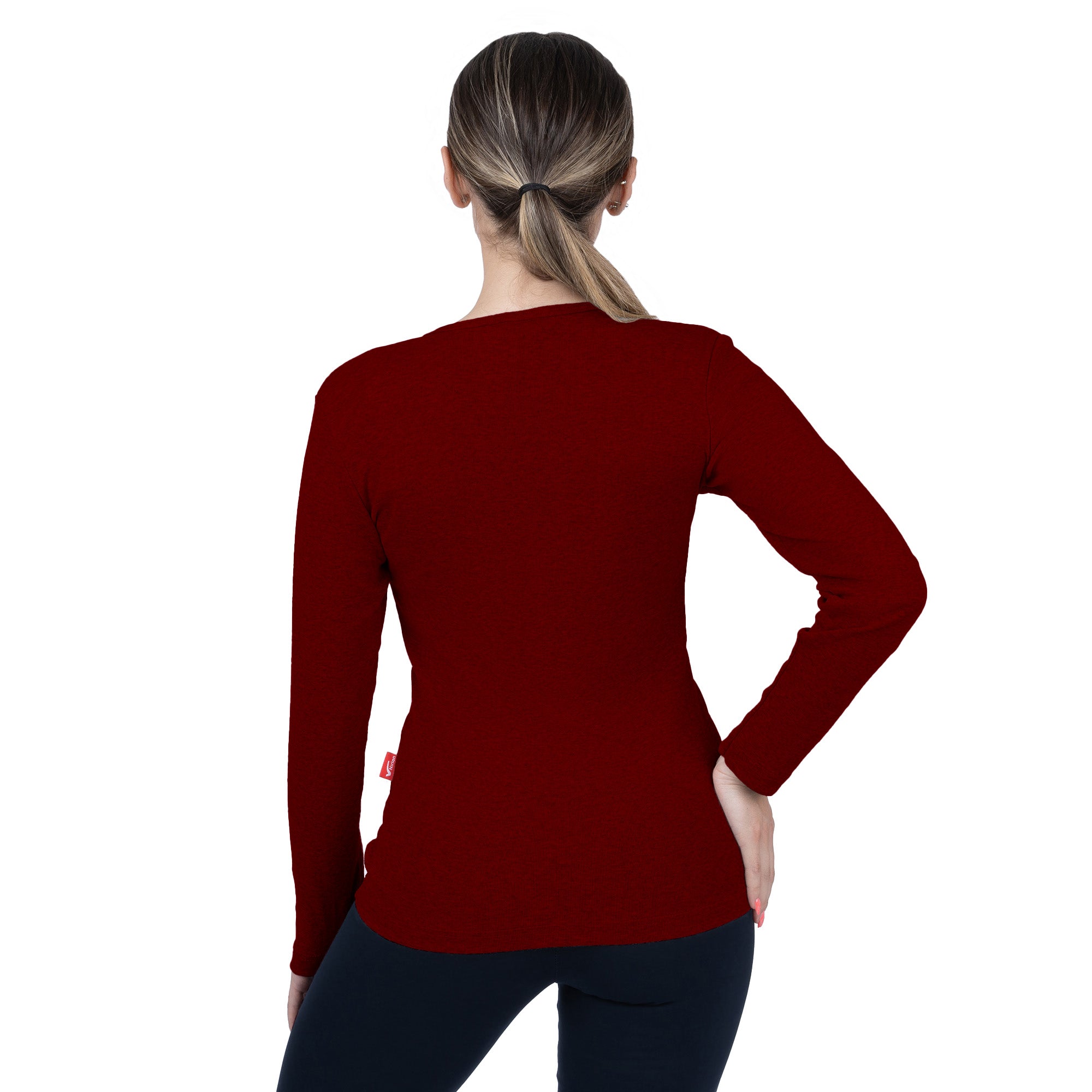 CottoNIR™ Ribbed V-Neck Long Sleeve T-Shirt for Women