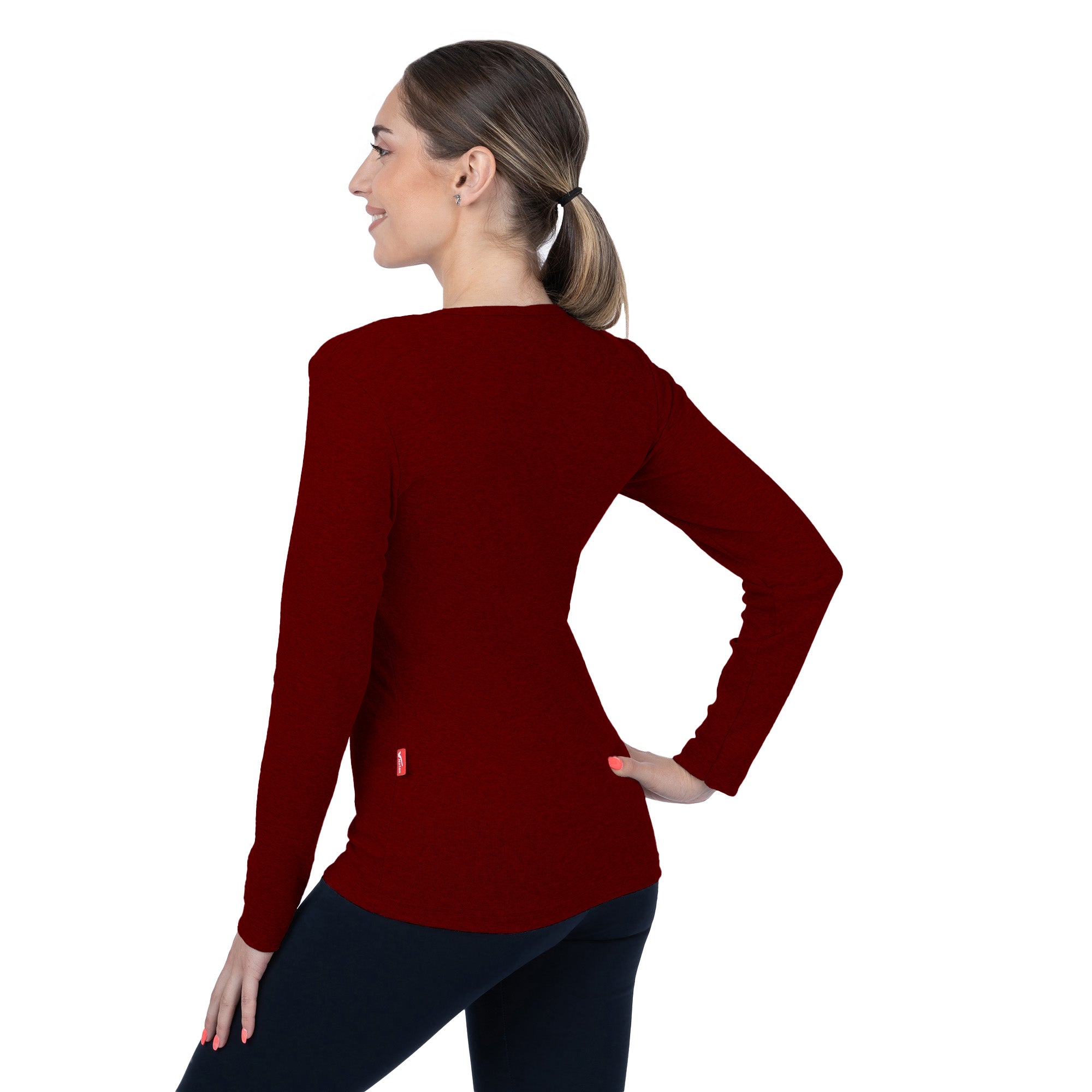 CottoNIR™ Ribbed V-Neck Long Sleeve T-Shirt for Women