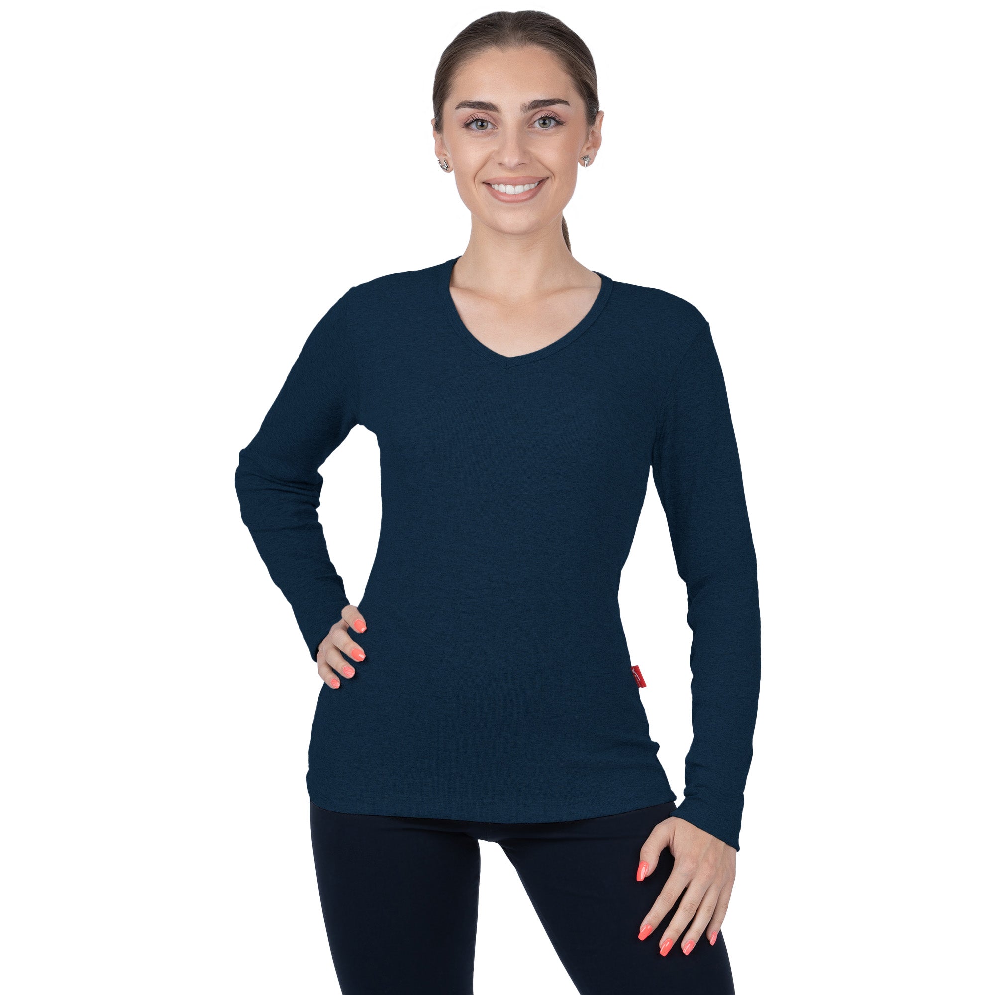 CottoNIR™ Ribbed V-Neck Long Sleeve T-Shirt for Women