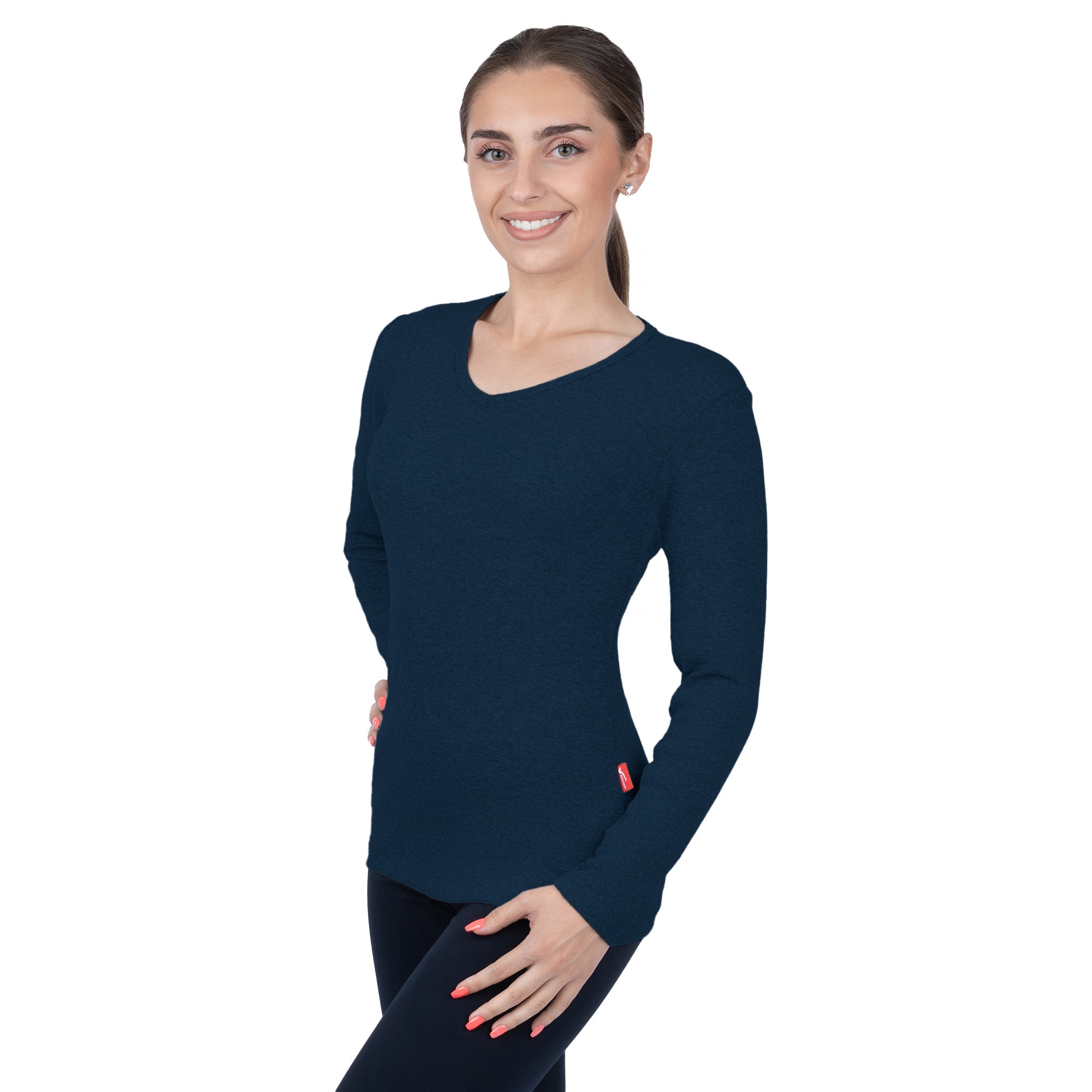 CottoNIR™ Ribbed V-Neck Long Sleeve T-Shirt for Women