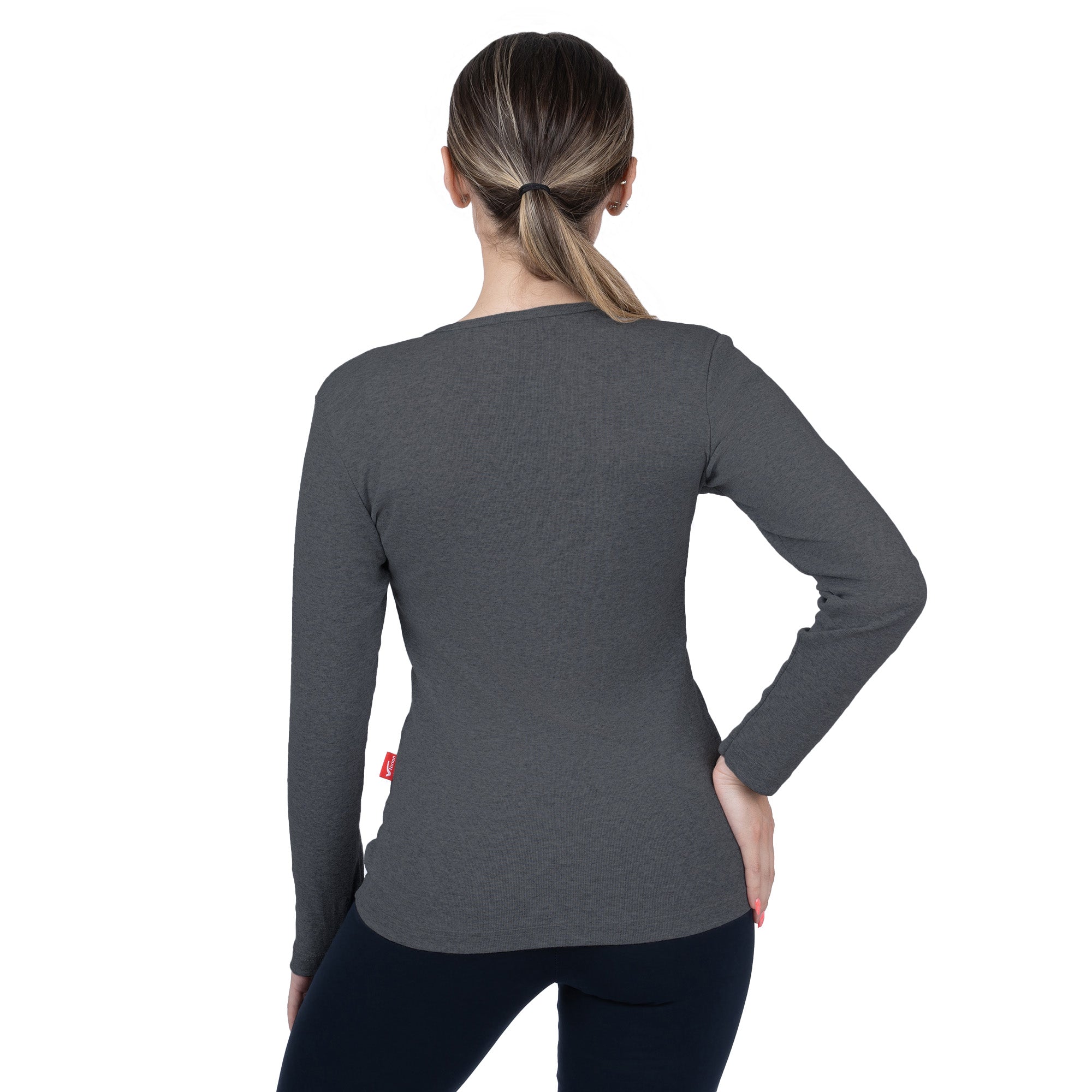 CottoNIR™ Ribbed V-Neck Long Sleeve T-Shirt for Women