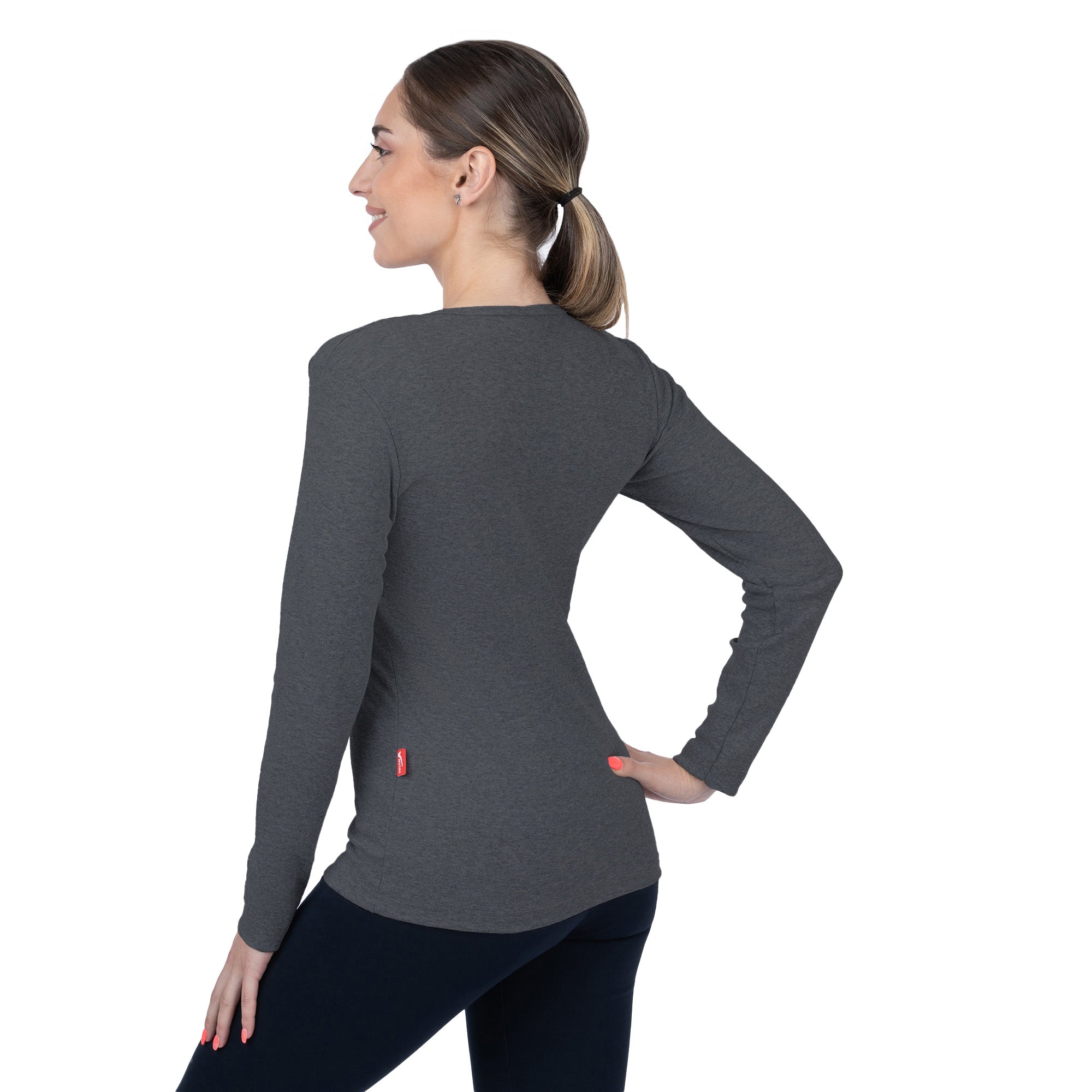 CottoNIR™ Ribbed V-Neck Long Sleeve T-Shirt for Women