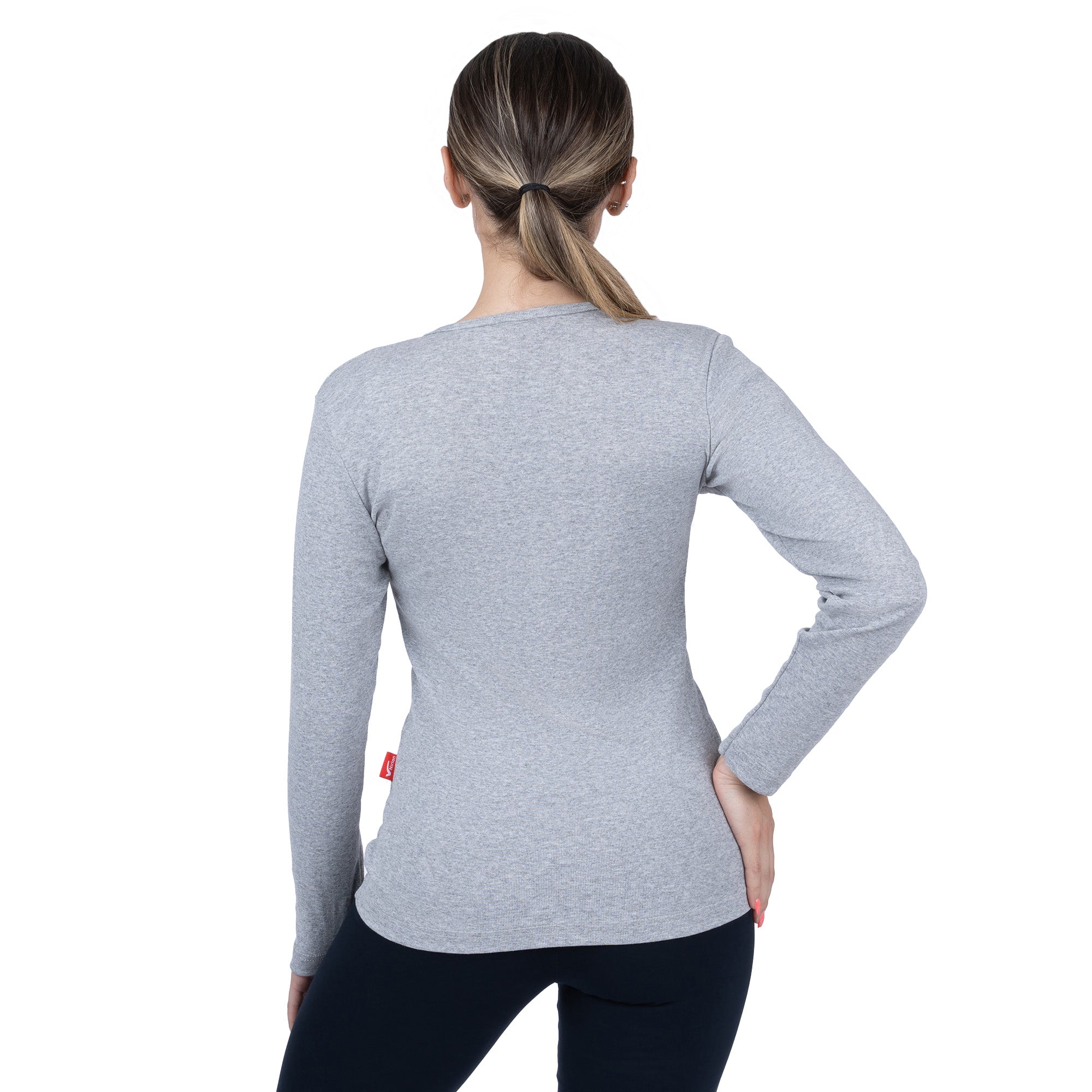 CottoNIR™ Ribbed V-Neck Long Sleeve T-Shirt for Women