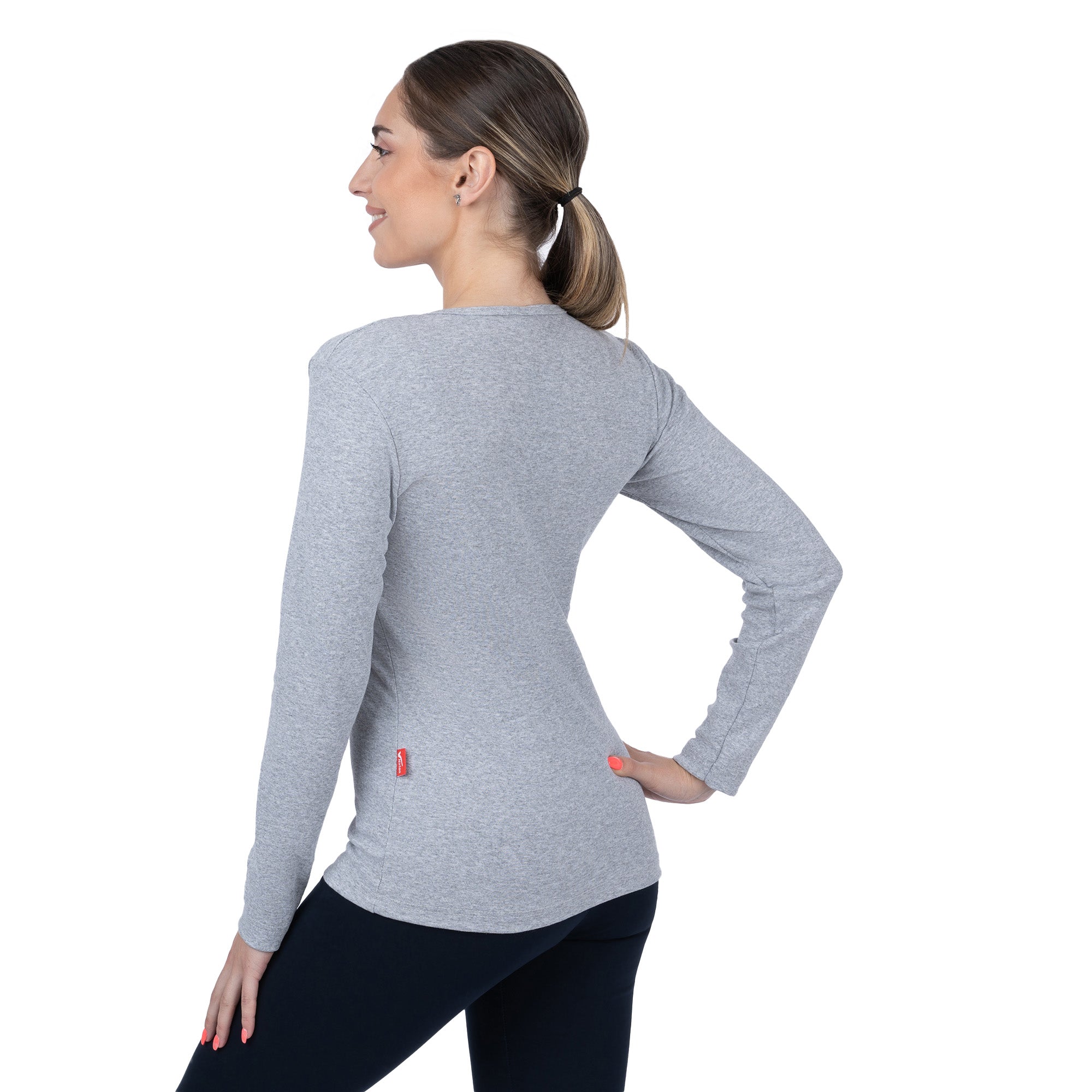 CottoNIR™ Ribbed V-Neck Long Sleeve T-Shirt for Women