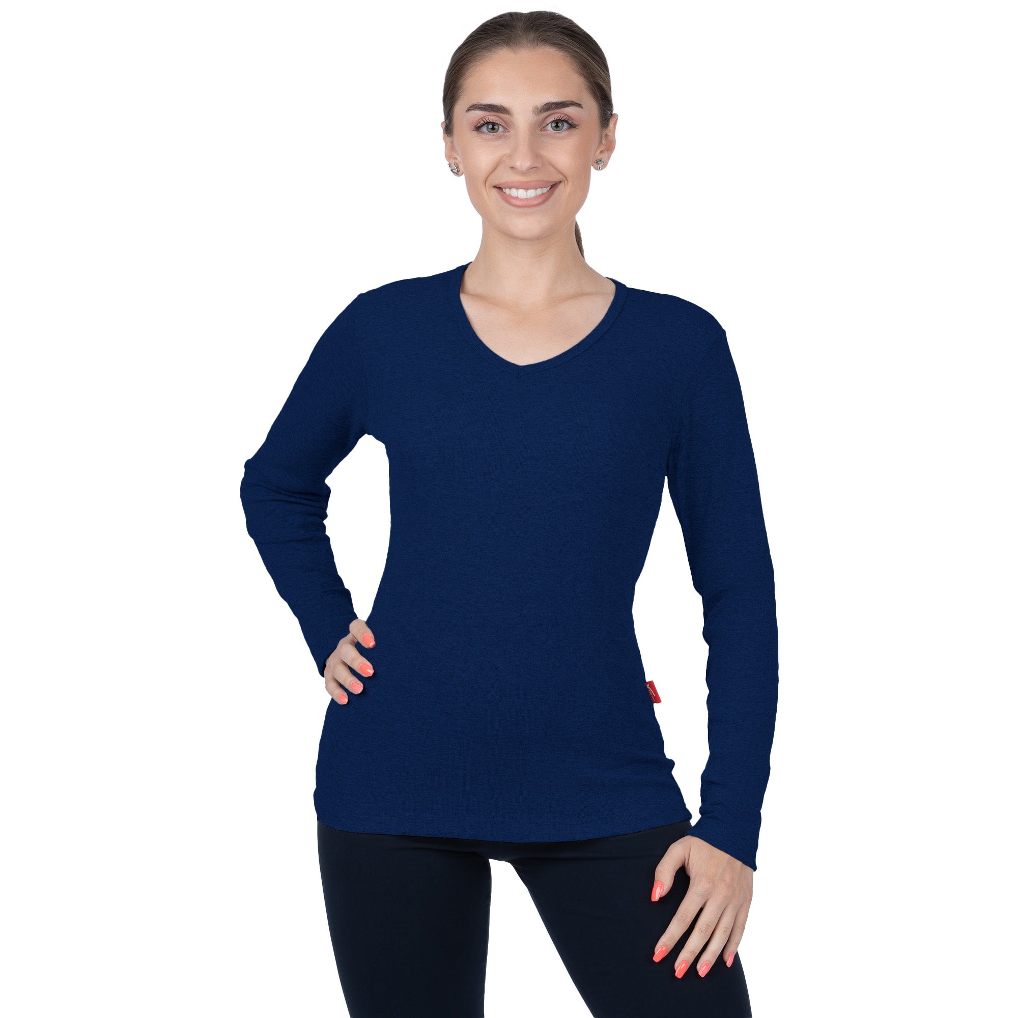 CottoNIR™ Ribbed V-Neck Long Sleeve T-Shirt for Women