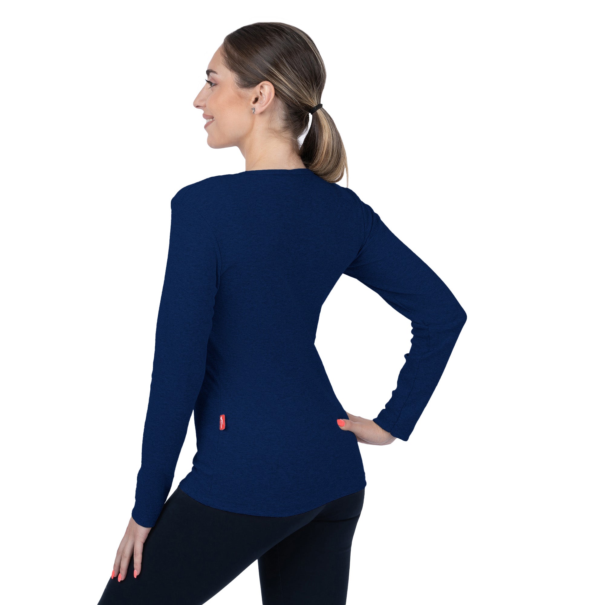 CottoNIR™ Ribbed V-Neck Long Sleeve T-Shirt for Women