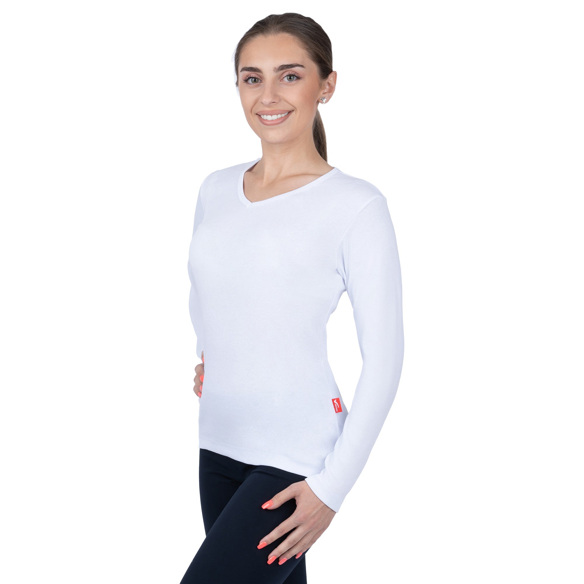 CottoNIR™ Ribbed V-Neck Long Sleeve T-Shirt for Women