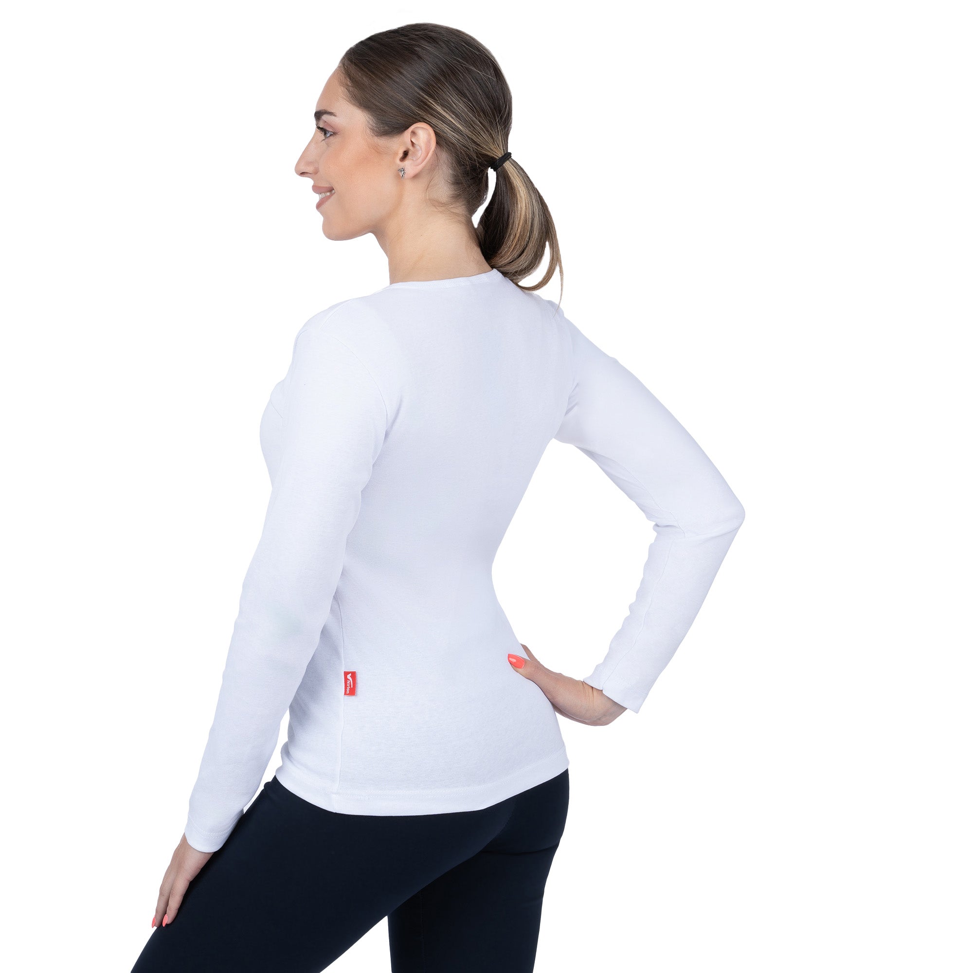 CottoNIR™ Ribbed V-Neck Long Sleeve T-Shirt for Women