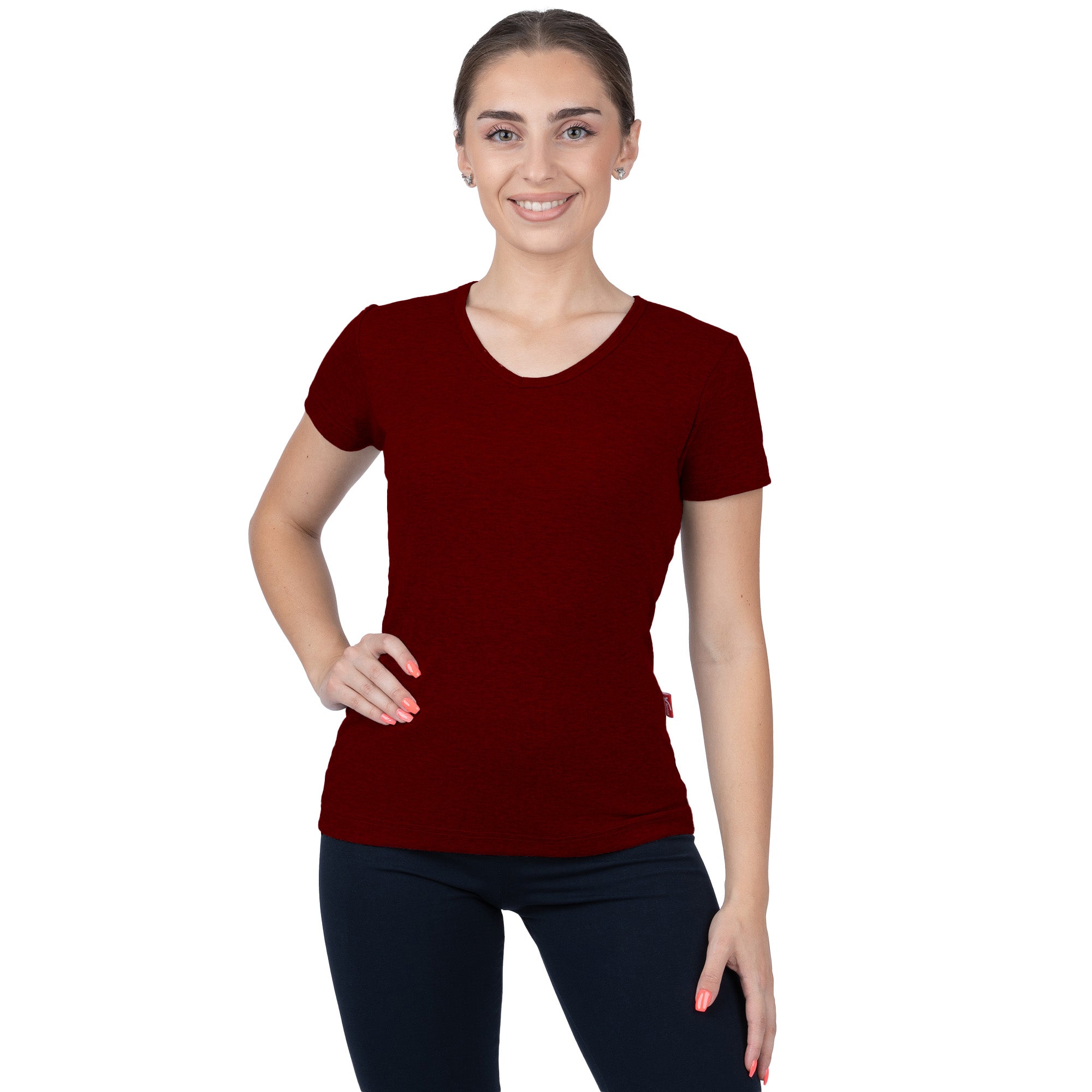 Ribbed V-Neck Short Sleeve T-Shirt