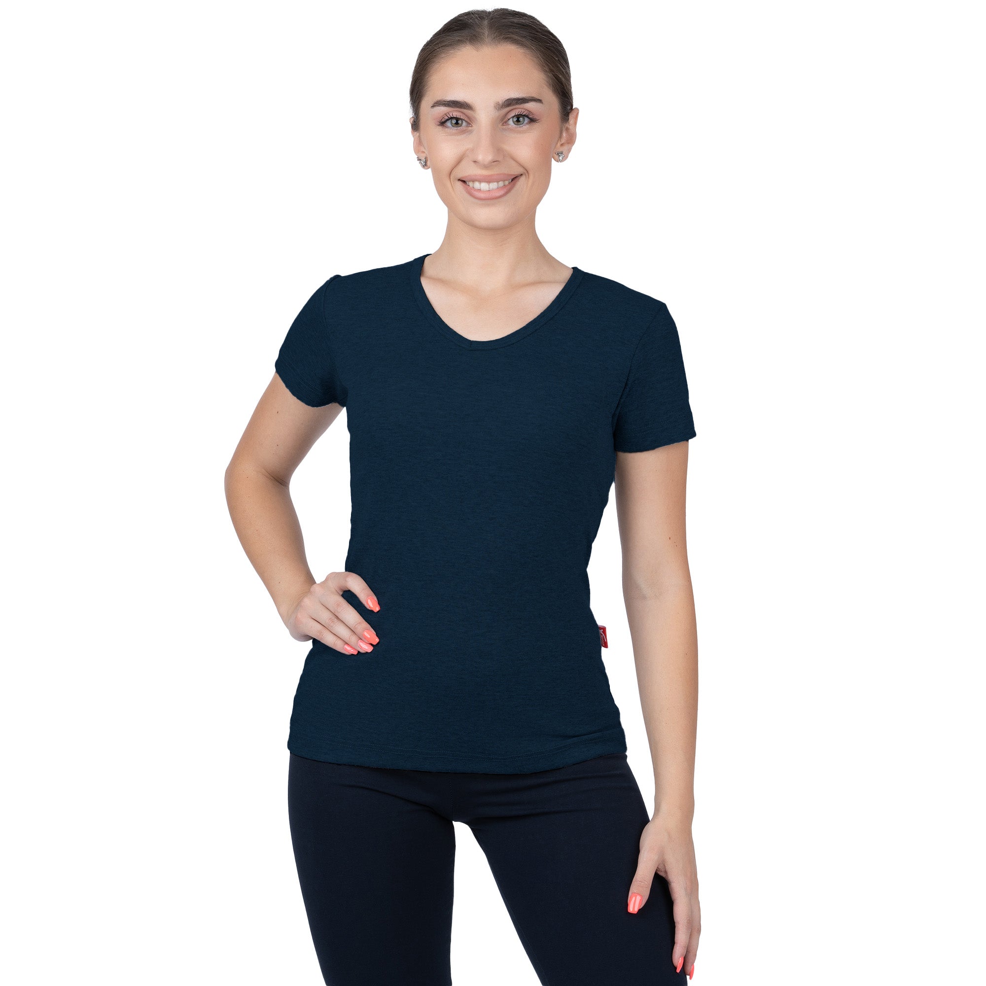 Ribbed V-Neck Short Sleeve T-Shirt