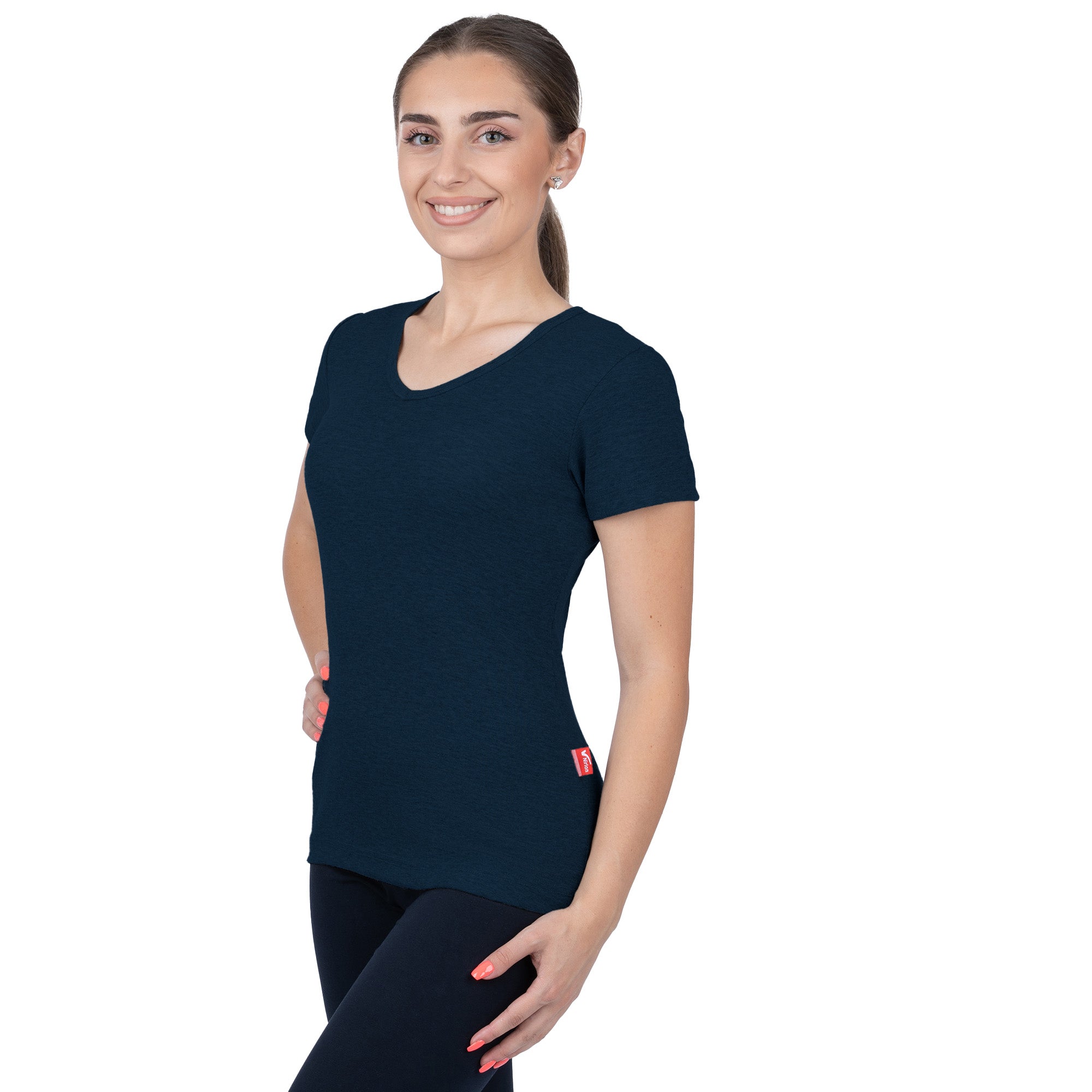 Ribbed V-Neck Short Sleeve T-Shirt