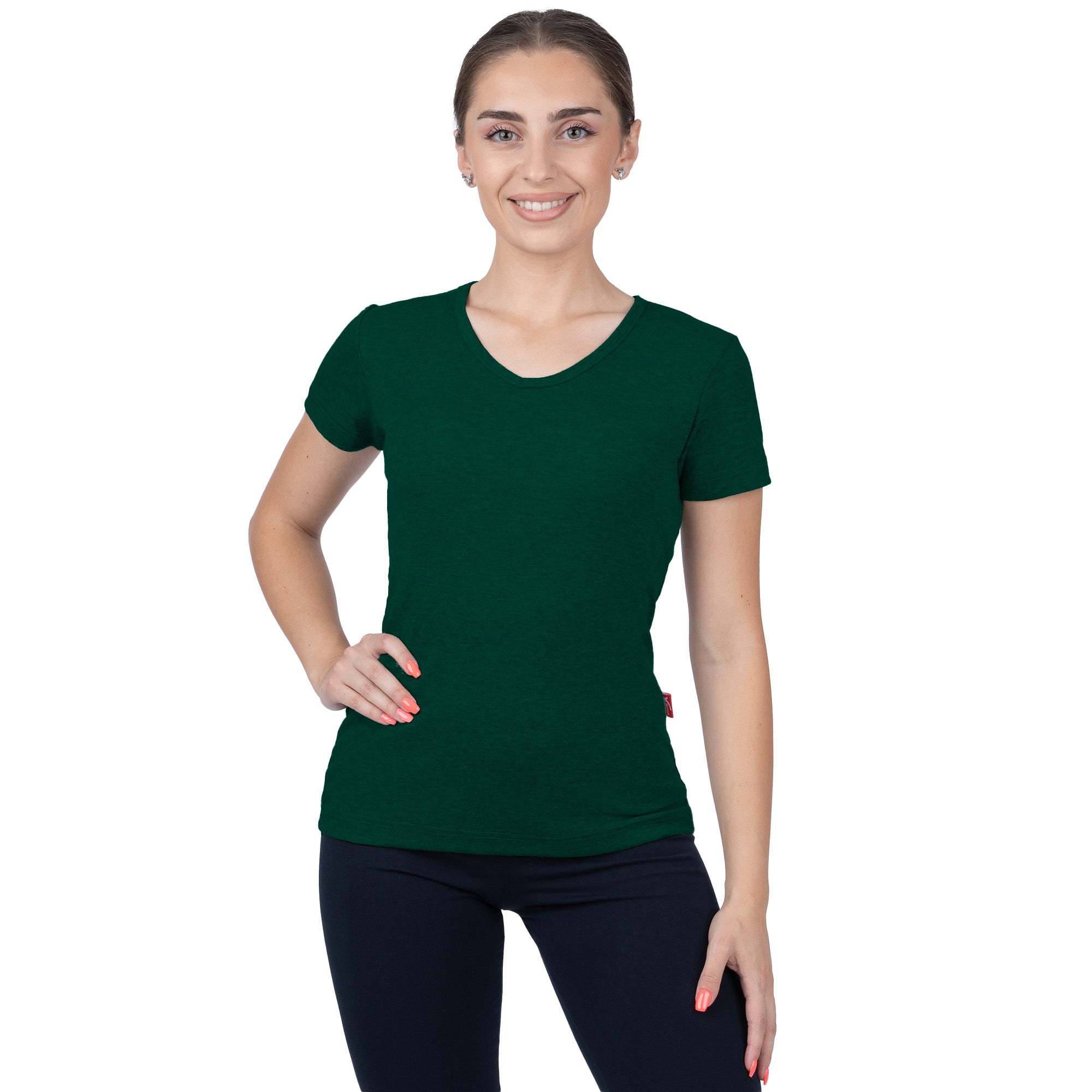 Ribbed V-Neck Short Sleeve T-Shirt
