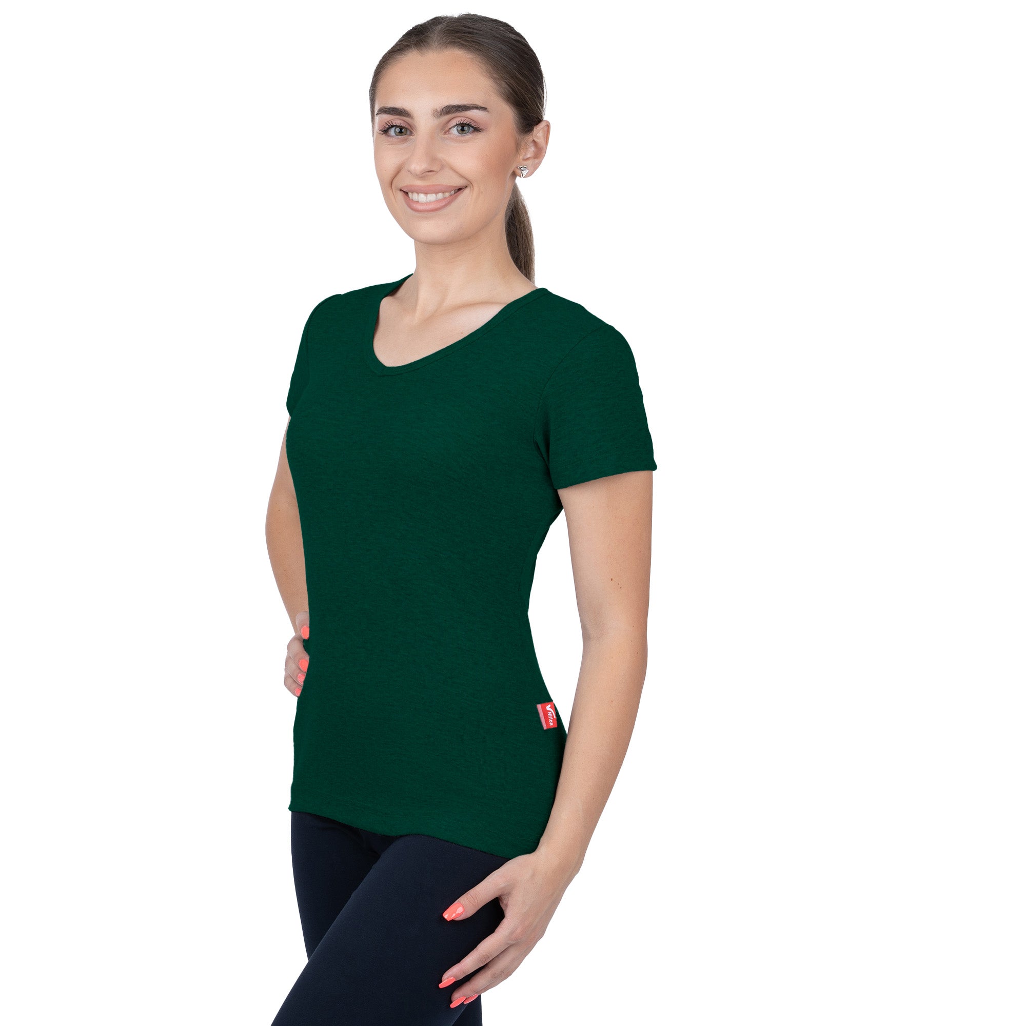 Ribbed V-Neck Short Sleeve T-Shirt