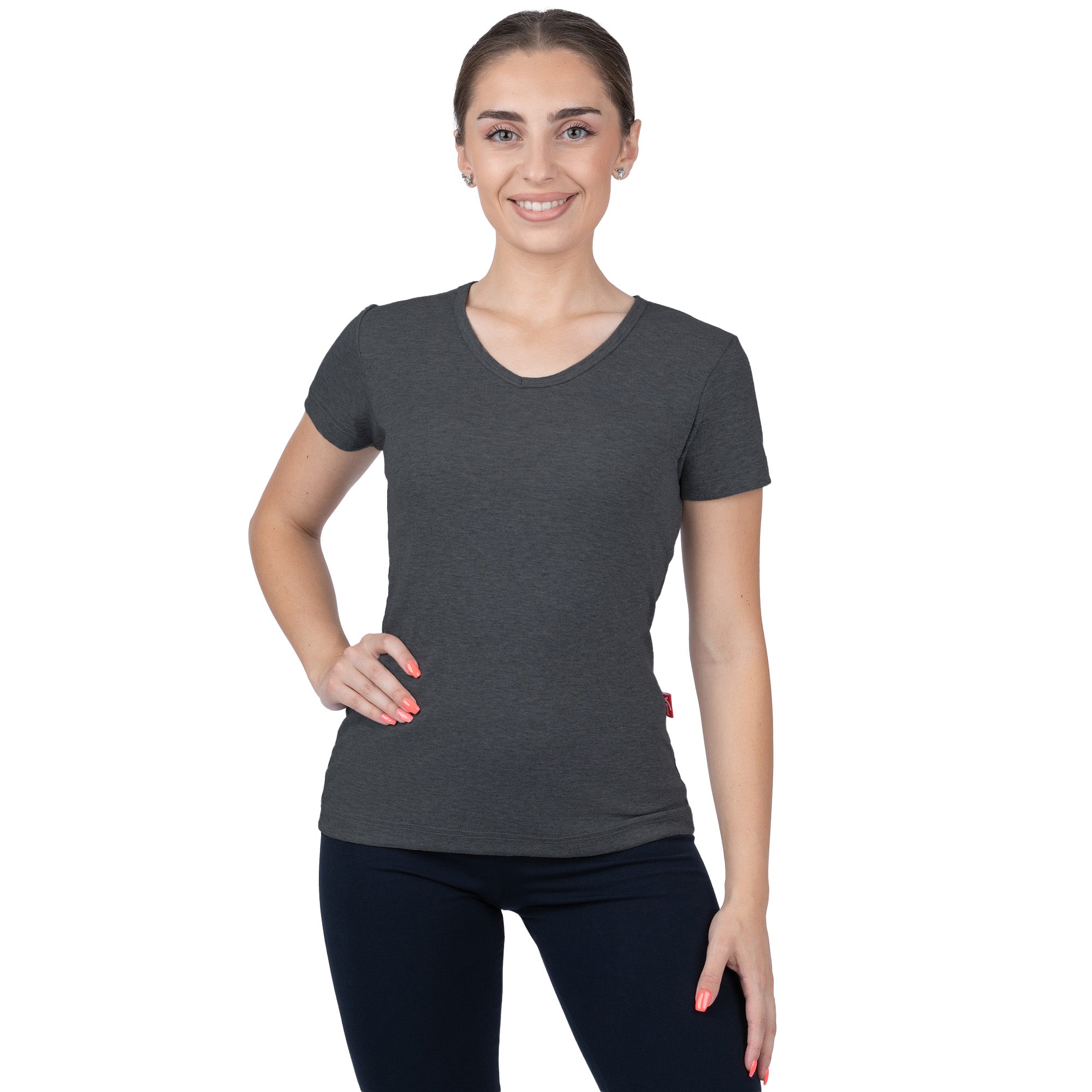 Ribbed V-Neck Short Sleeve T-Shirt