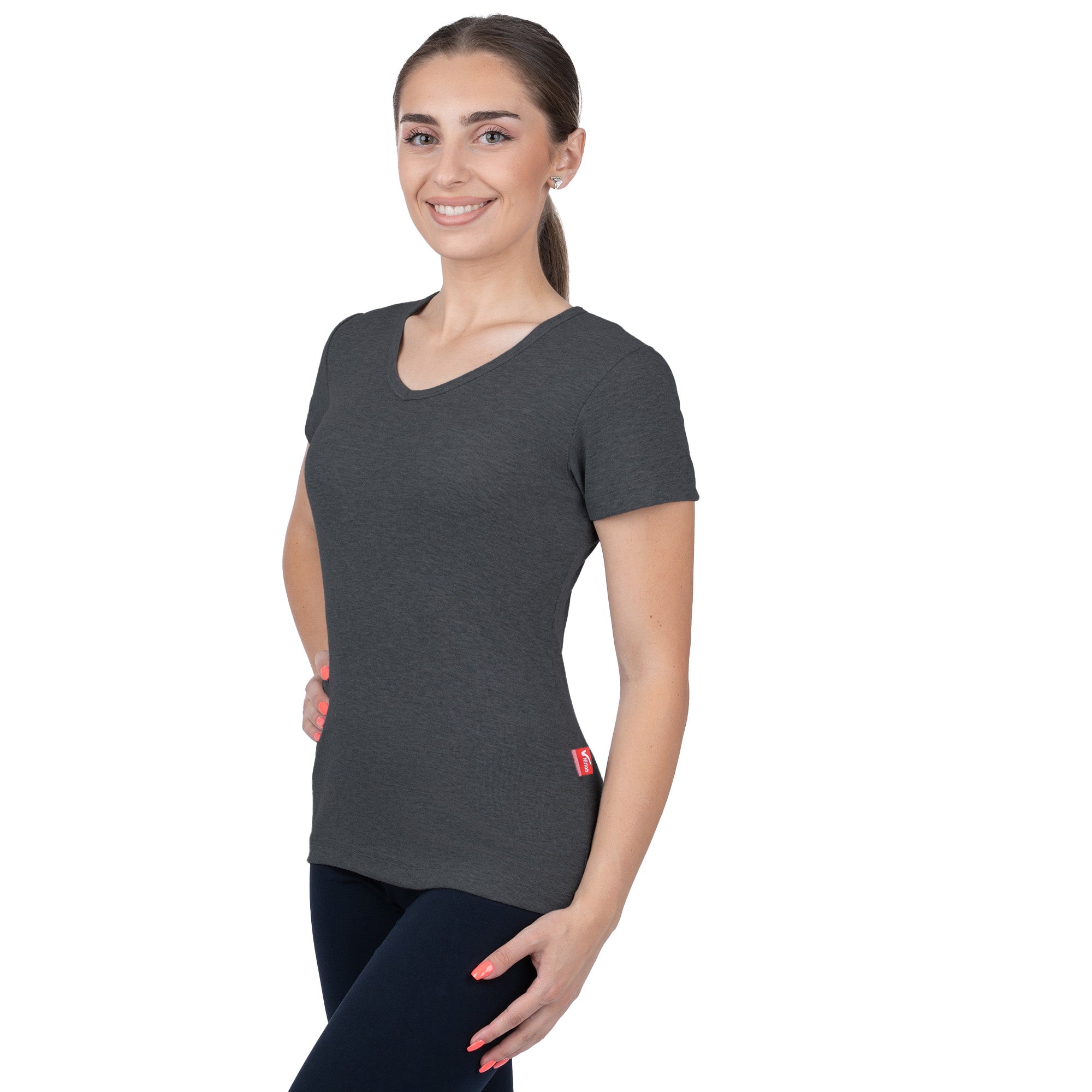 Ribbed V-Neck Short Sleeve T-Shirt