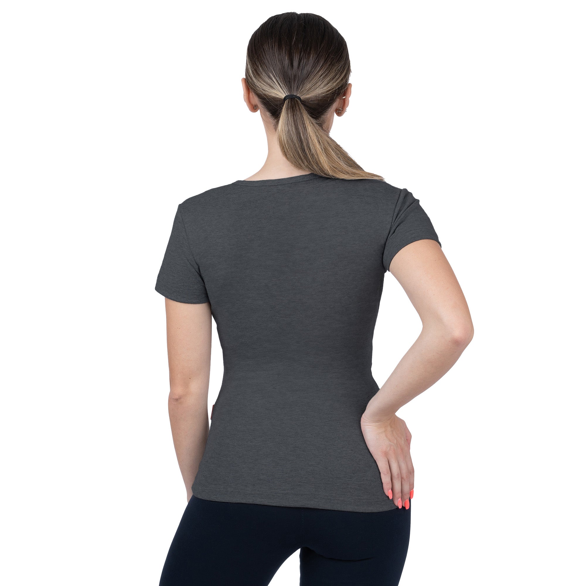 Ribbed V-Neck Short Sleeve T-Shirt