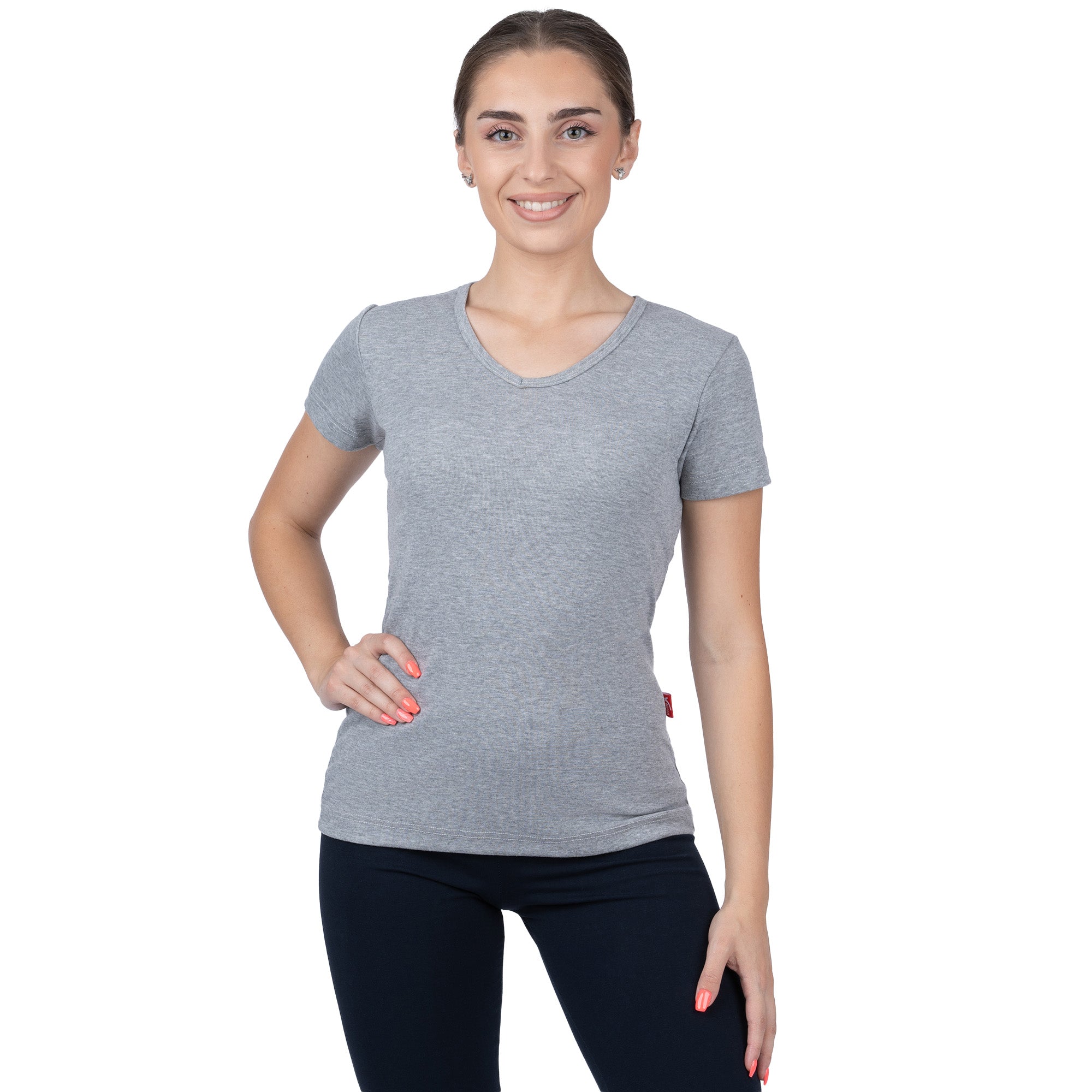 Ribbed V-Neck Short Sleeve T-Shirt