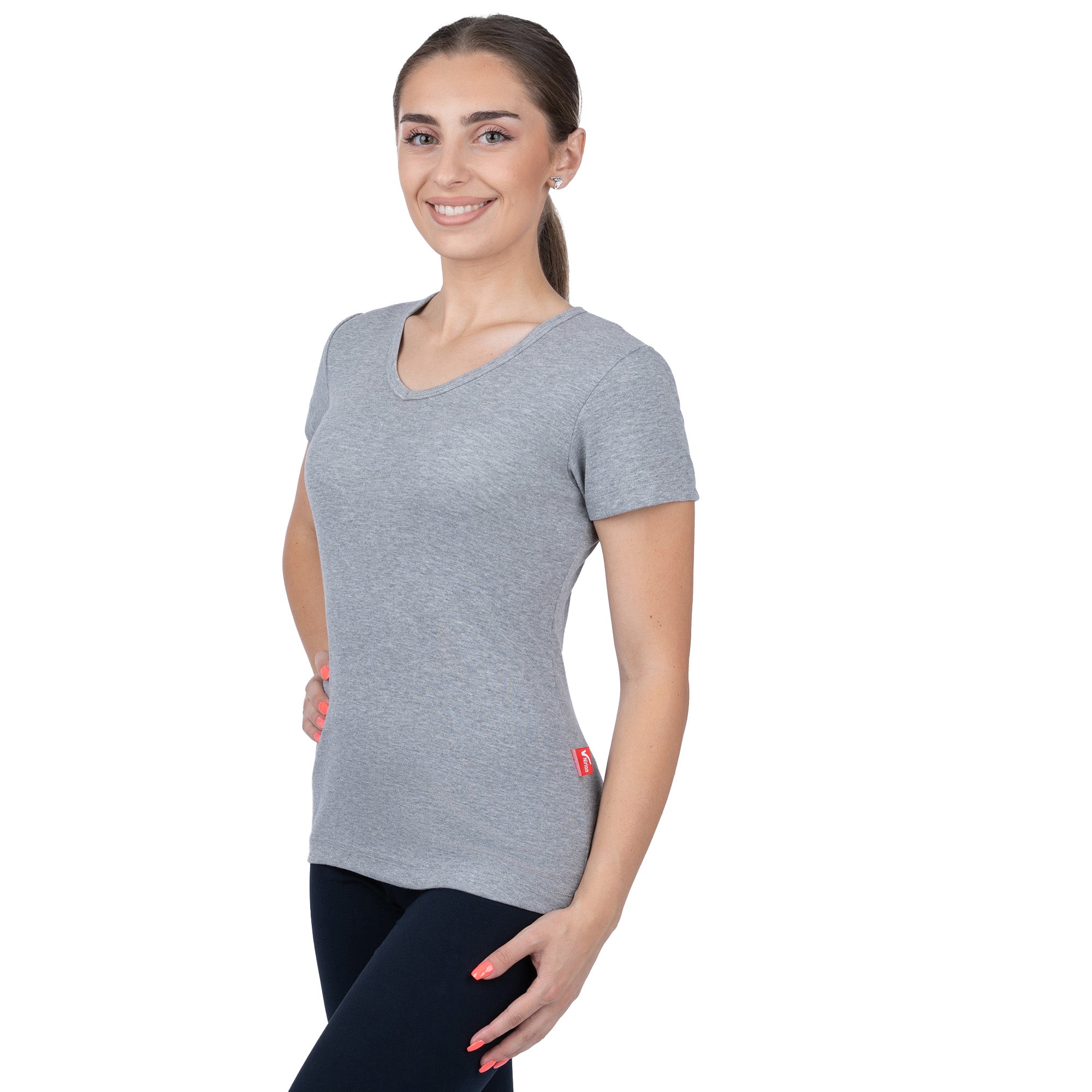 Ribbed V-Neck Short Sleeve T-Shirt