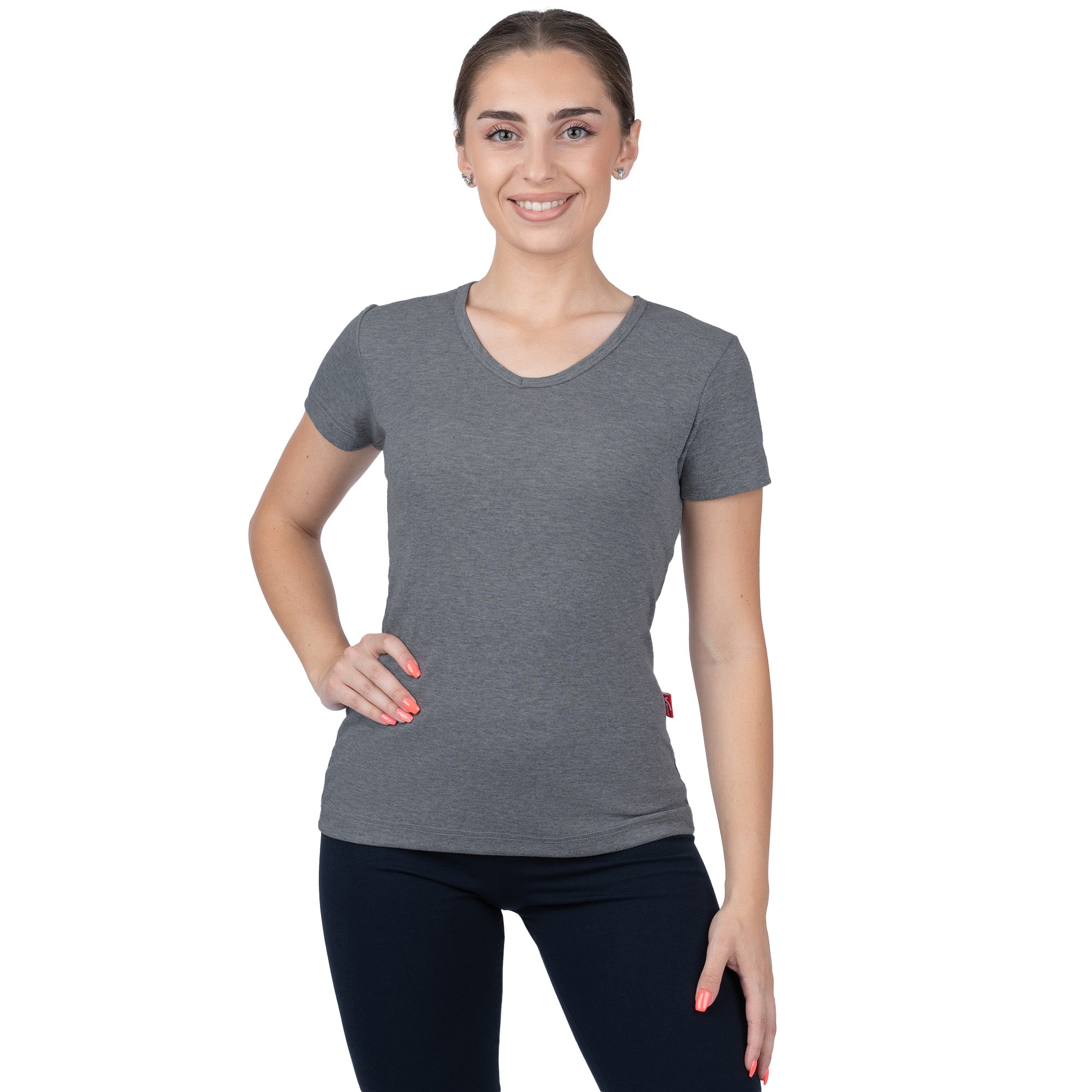 Ribbed V-Neck Short Sleeve T-Shirt