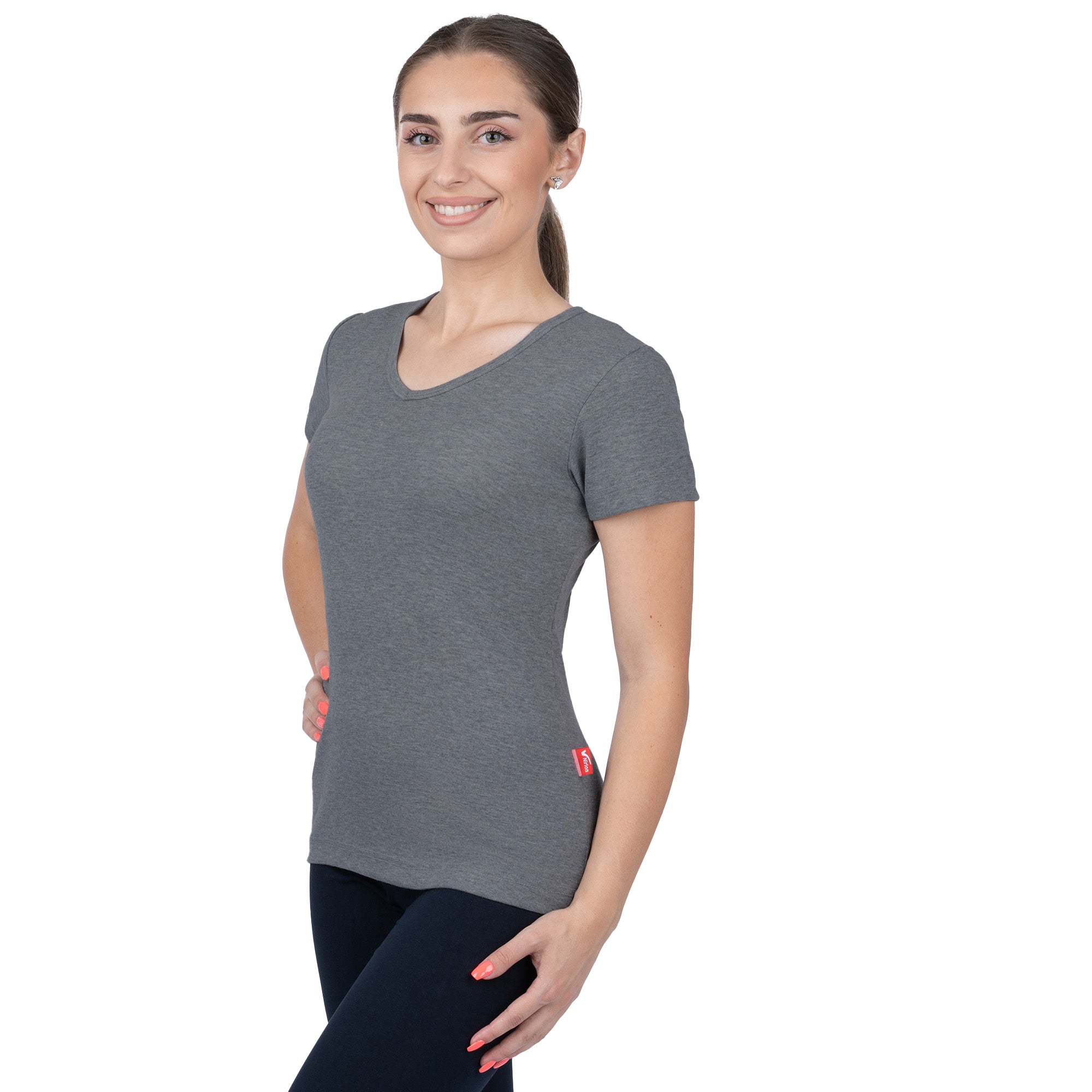 Ribbed V-Neck Short Sleeve T-Shirt