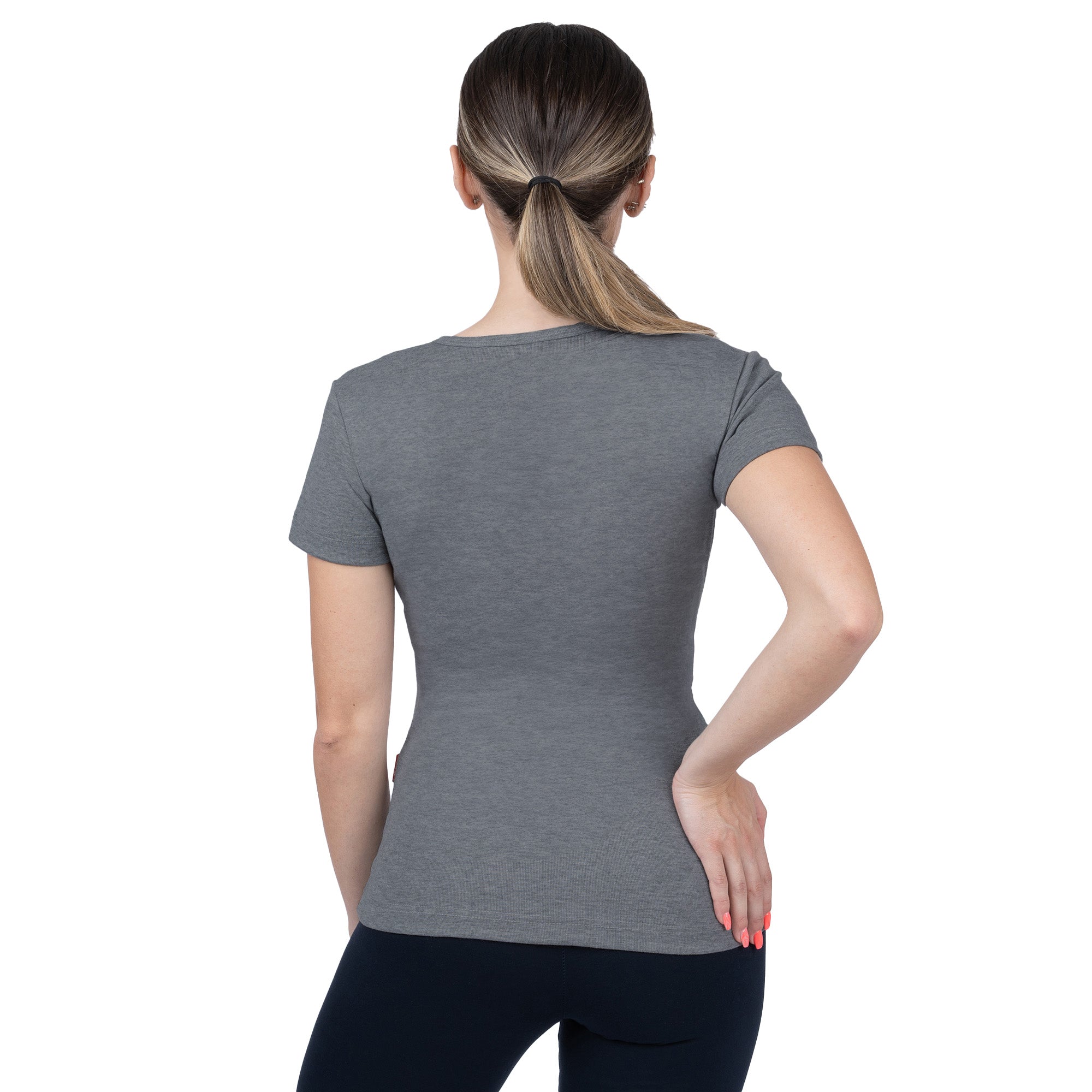 Ribbed V-Neck Short Sleeve T-Shirt