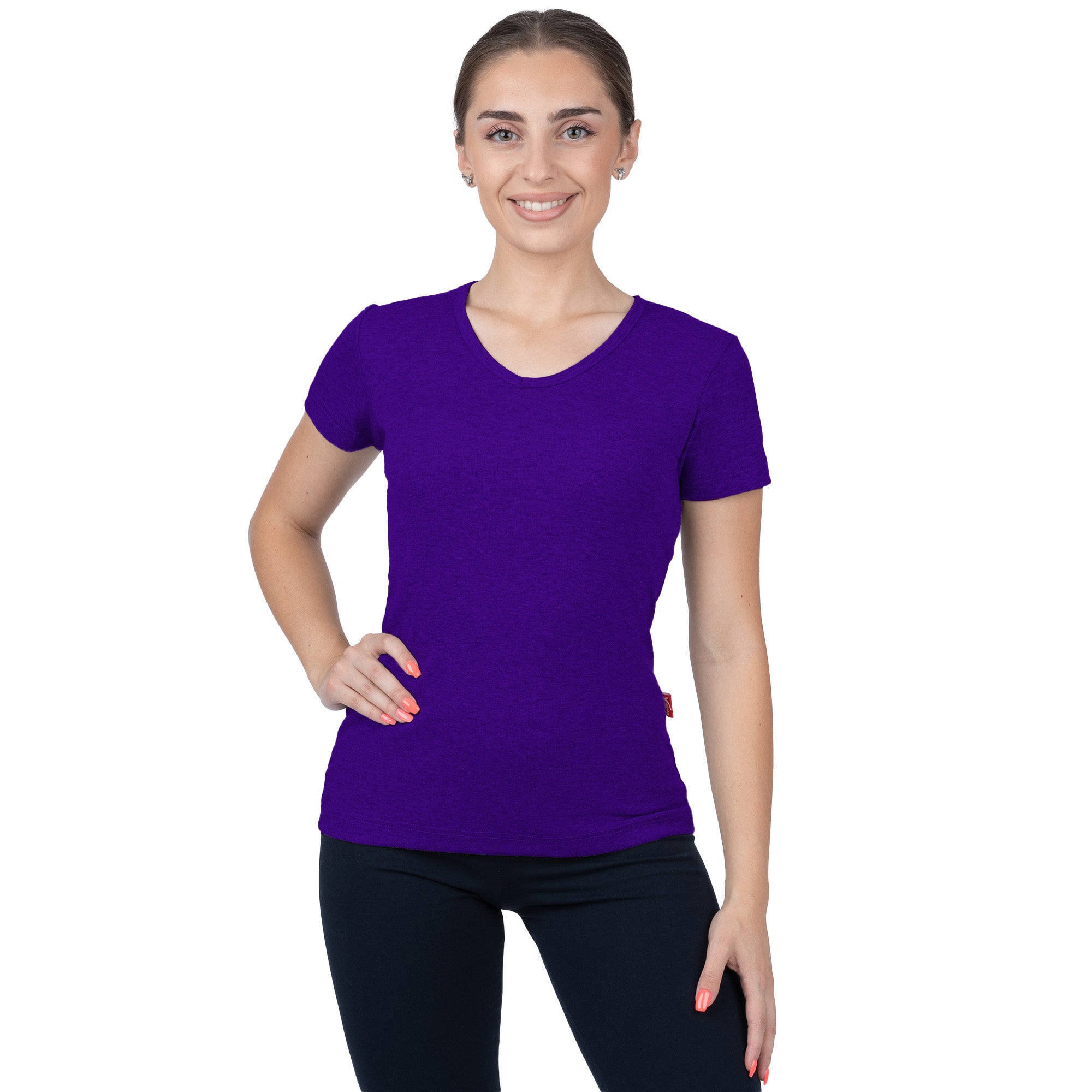 Ribbed V-Neck Short Sleeve T-Shirt