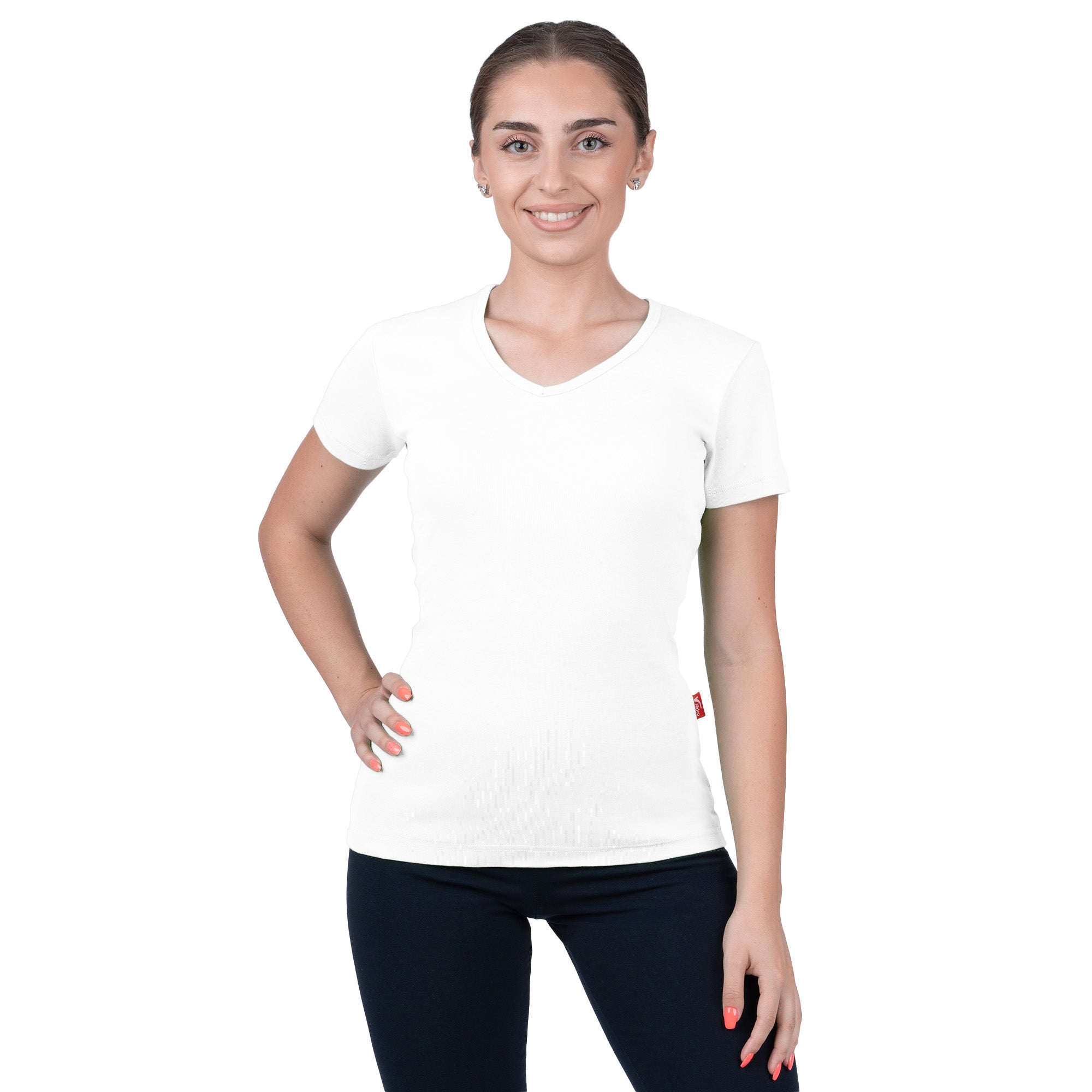 Ribbed V-Neck Short Sleeve T-Shirt