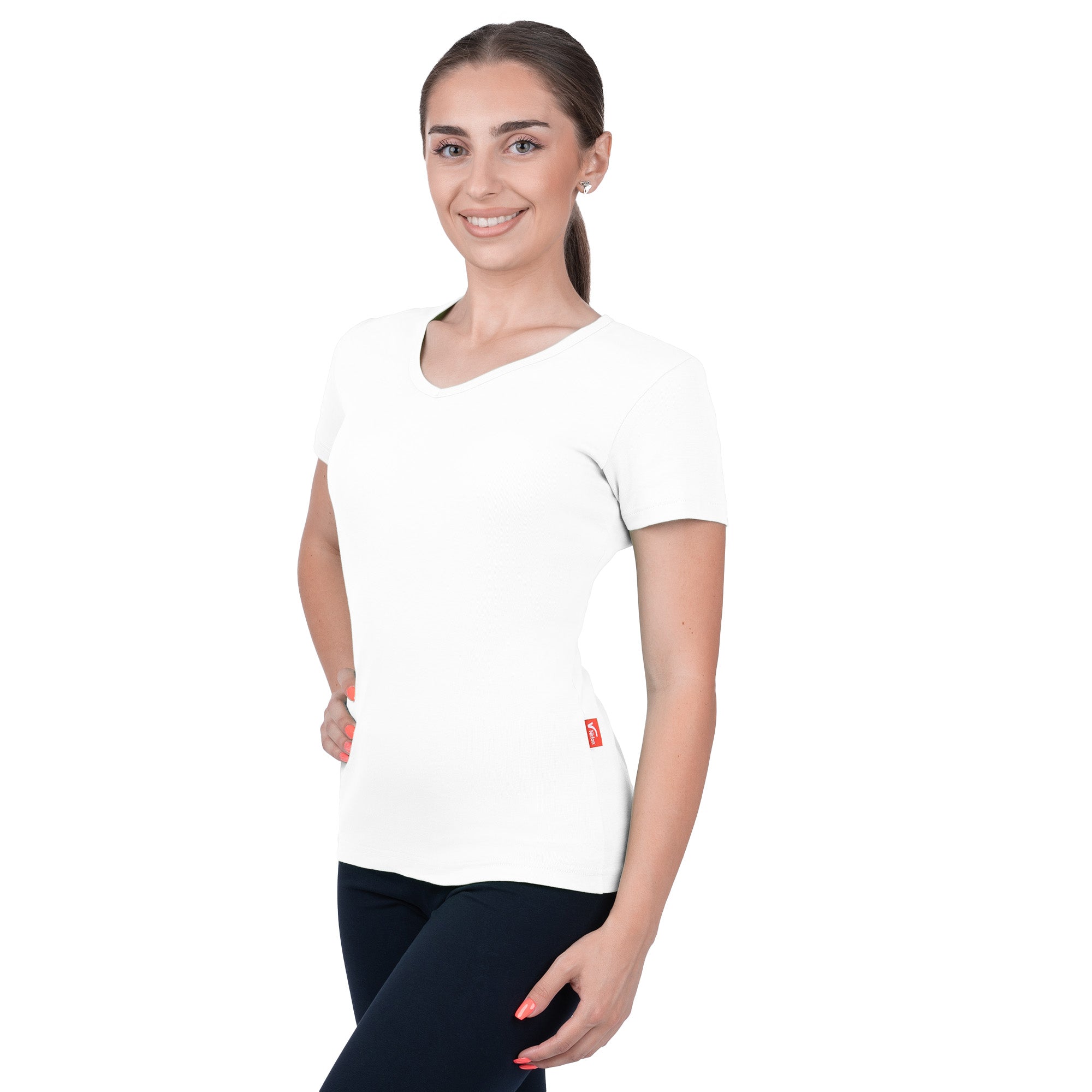 Ribbed V-Neck Short Sleeve T-Shirt