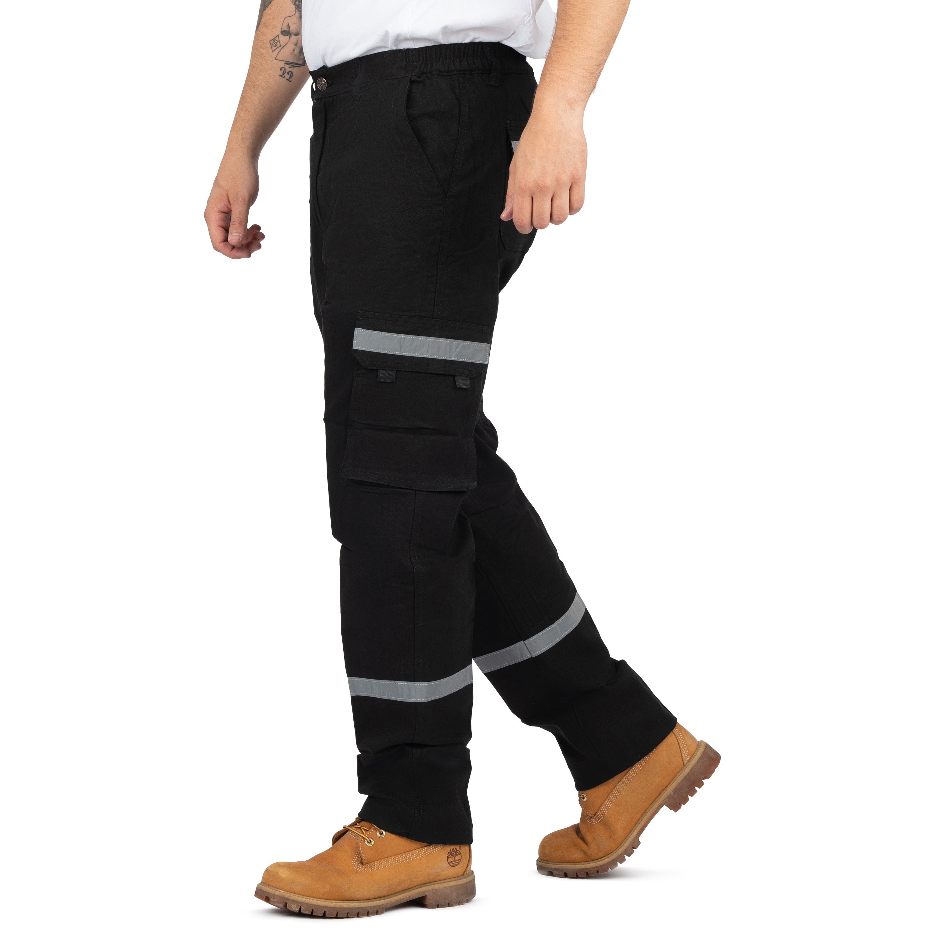 Men's 6-Pocket Reflective Cargo Pants with Elastic Back