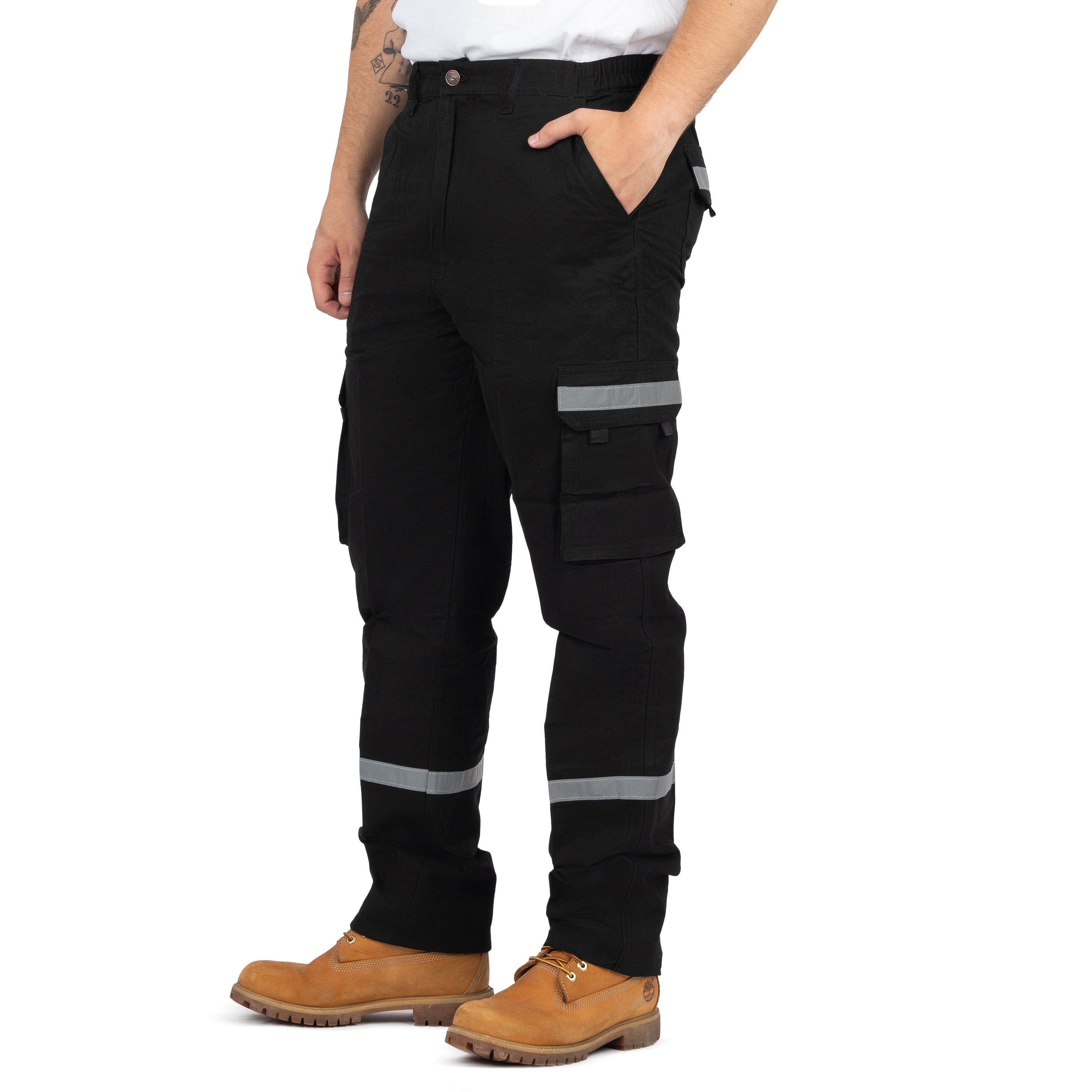 Men's 6-Pocket Reflective Cargo Pants with Elastic Back