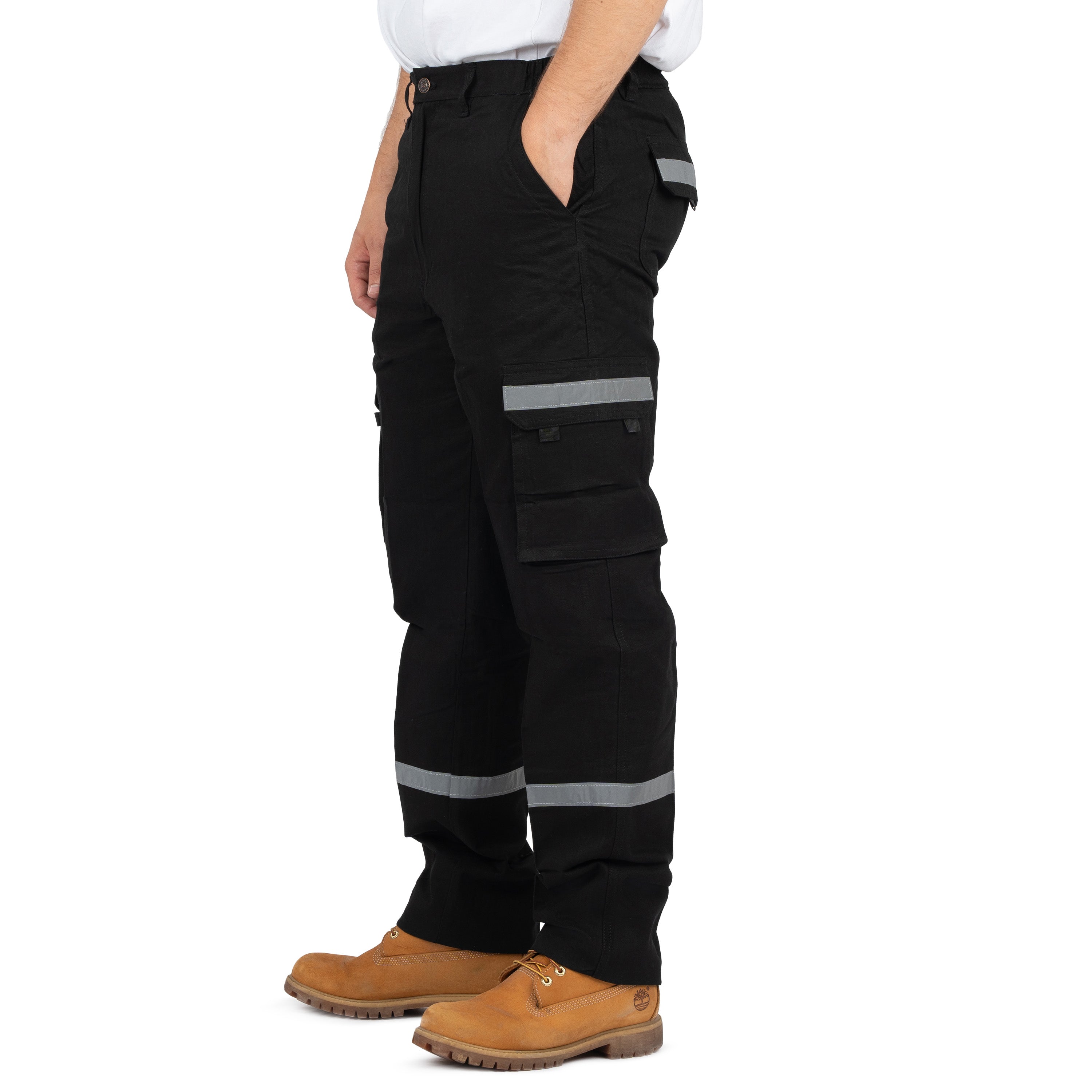 Men's 6-Pocket Reflective Cargo Pants with Elastic Back