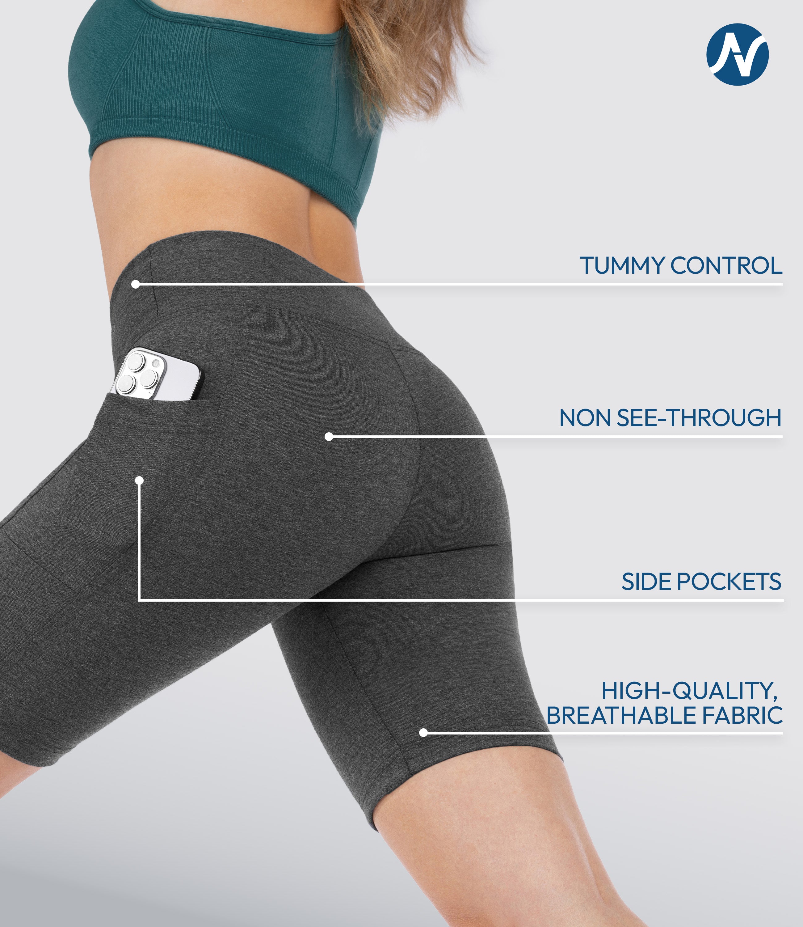CottoNIR™ High Waist Biker Shorts with Pockets for Women