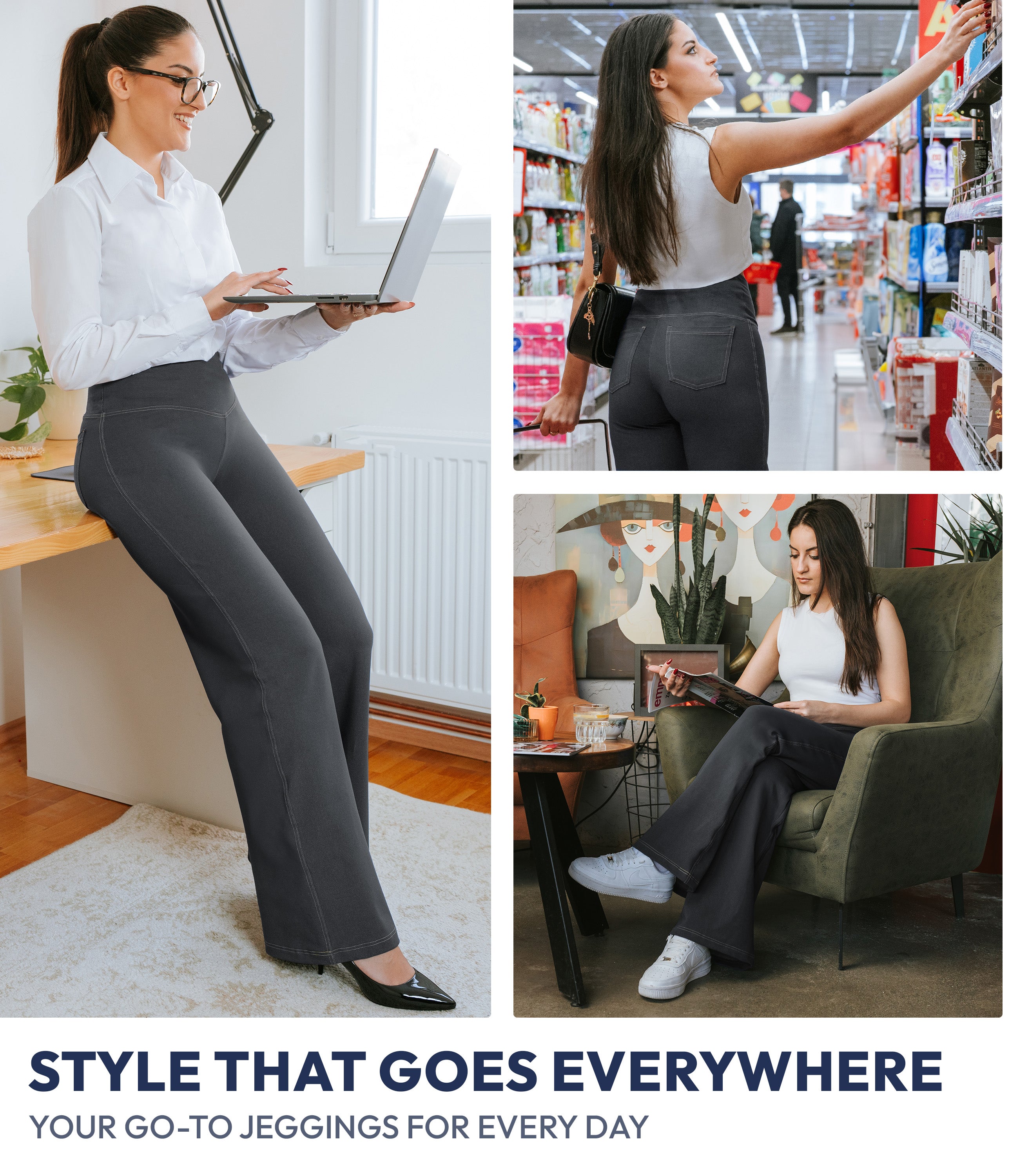 NirJEANS™ Crossover Wide Leg Jeggings with Pockets