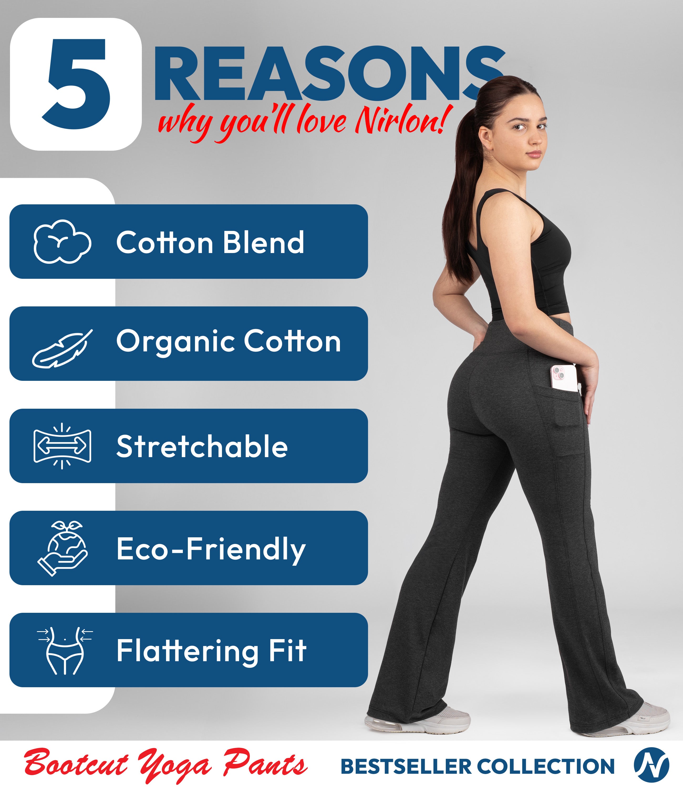 CottoNIR™ High Waist Bootcut Leggings with Pockets for Women