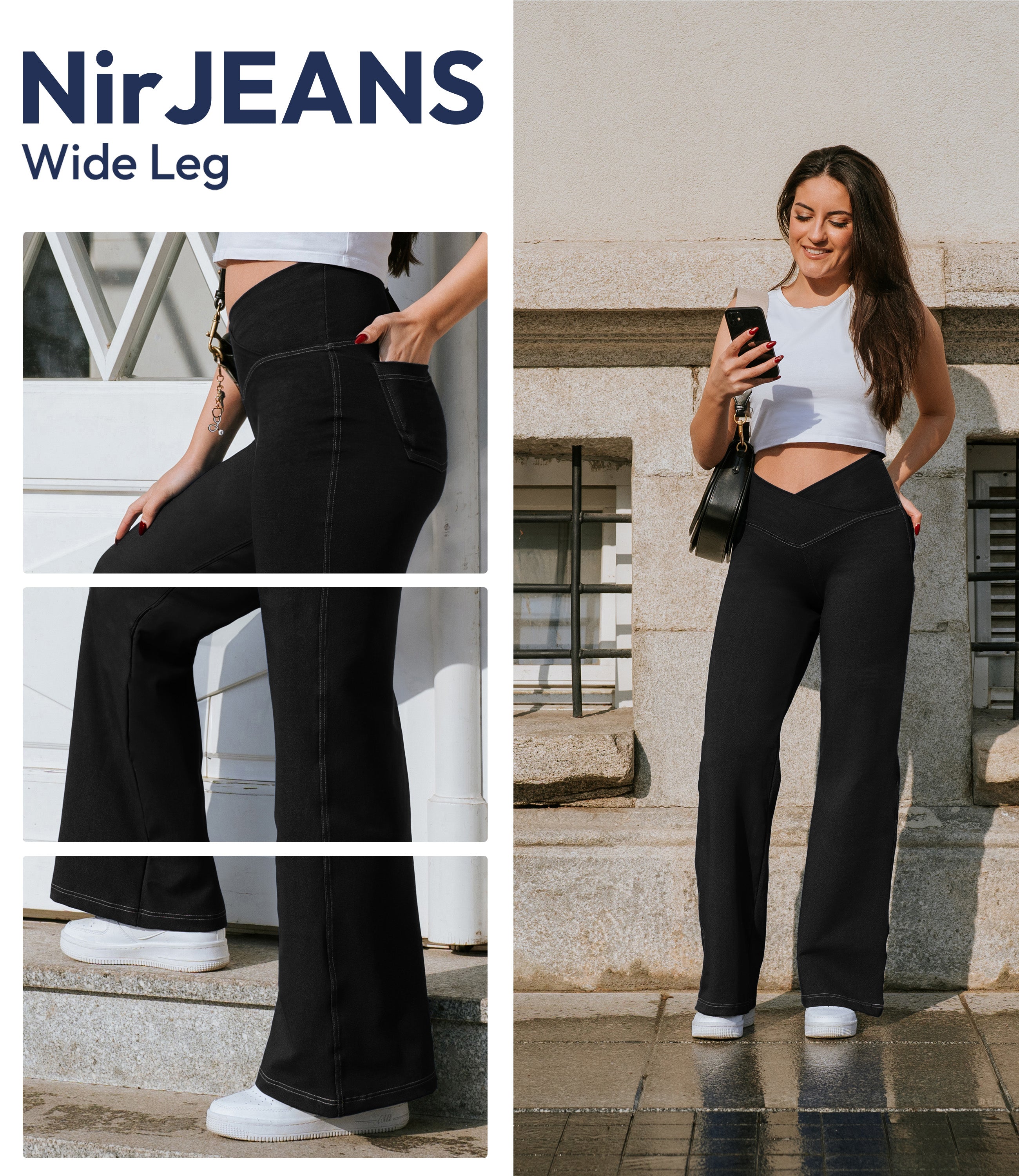 NirJEANS™ Crossover Wide Leg Jeggings with Pockets