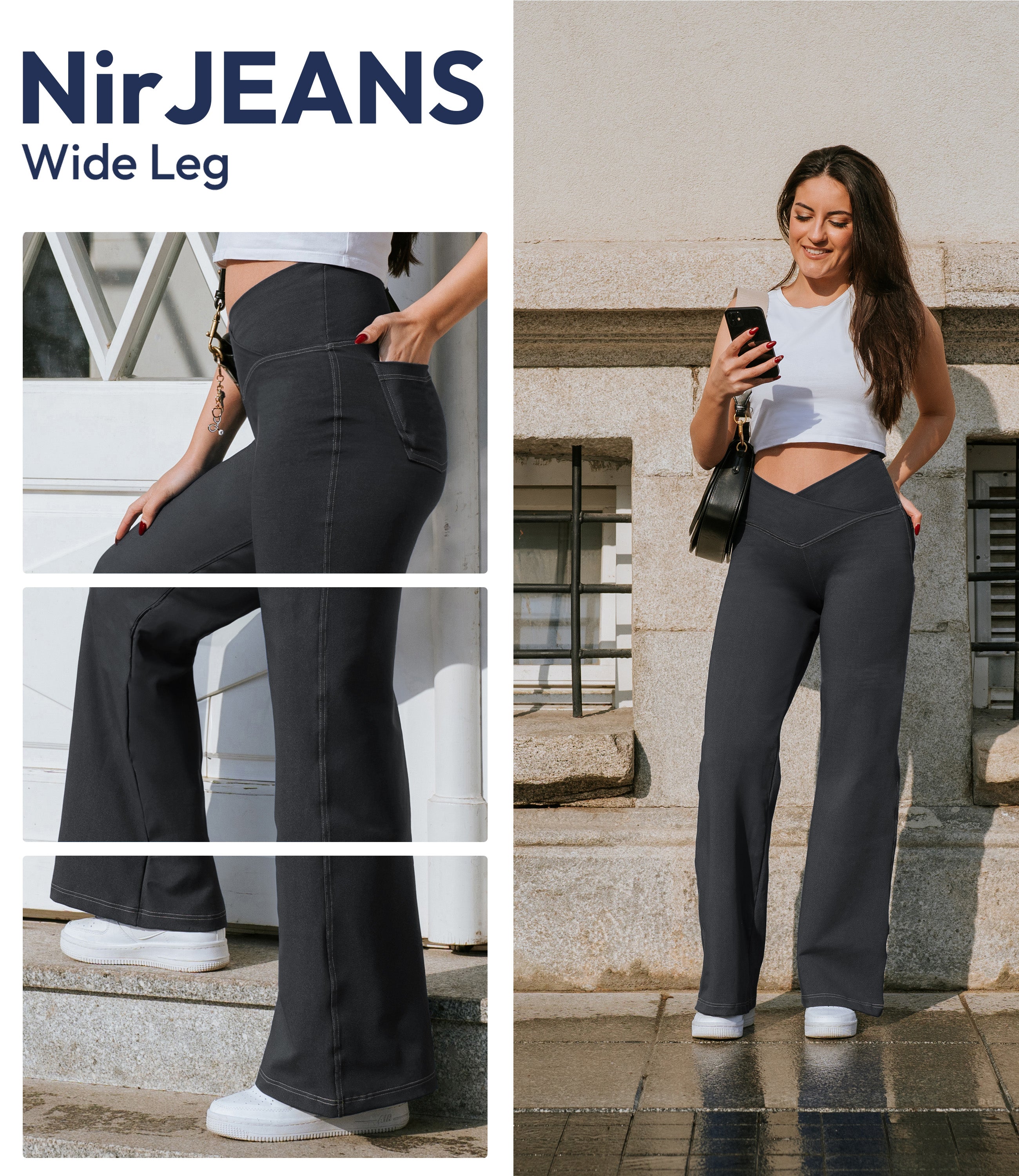 NirJEANS™ Crossover Wide Leg Jeggings with Pockets