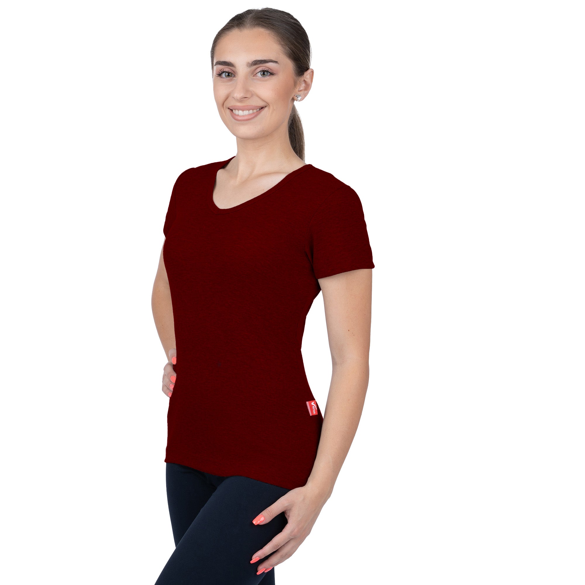 Ribbed V-Neck Short Sleeve T-Shirt