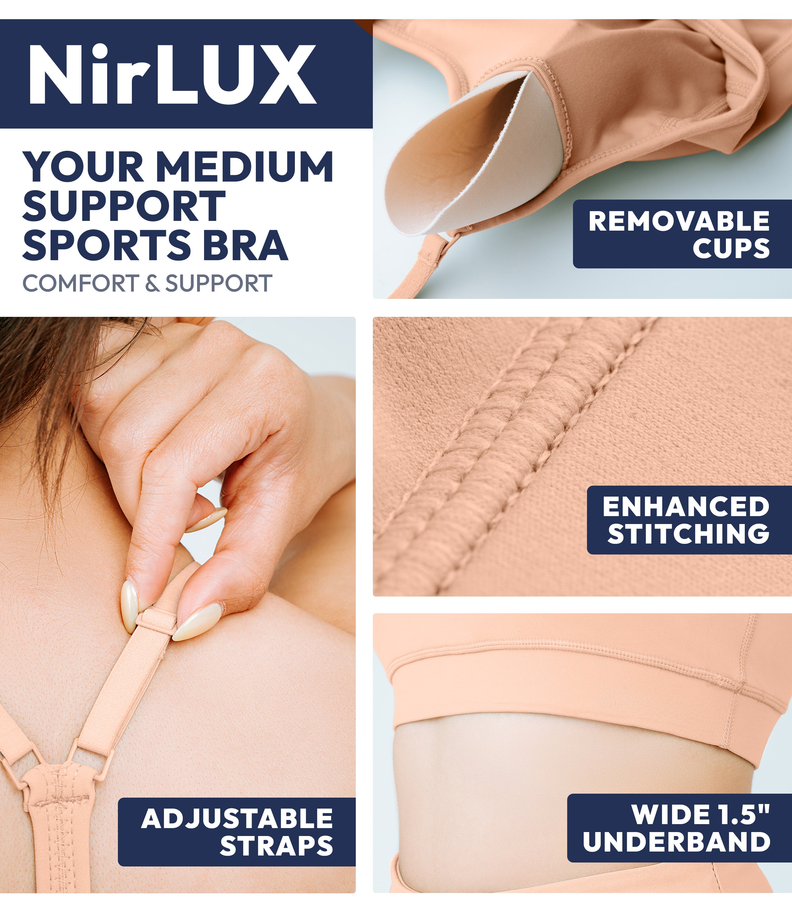 NirLUX™ Y Back Sports Bra for Women with Adjustable Straps