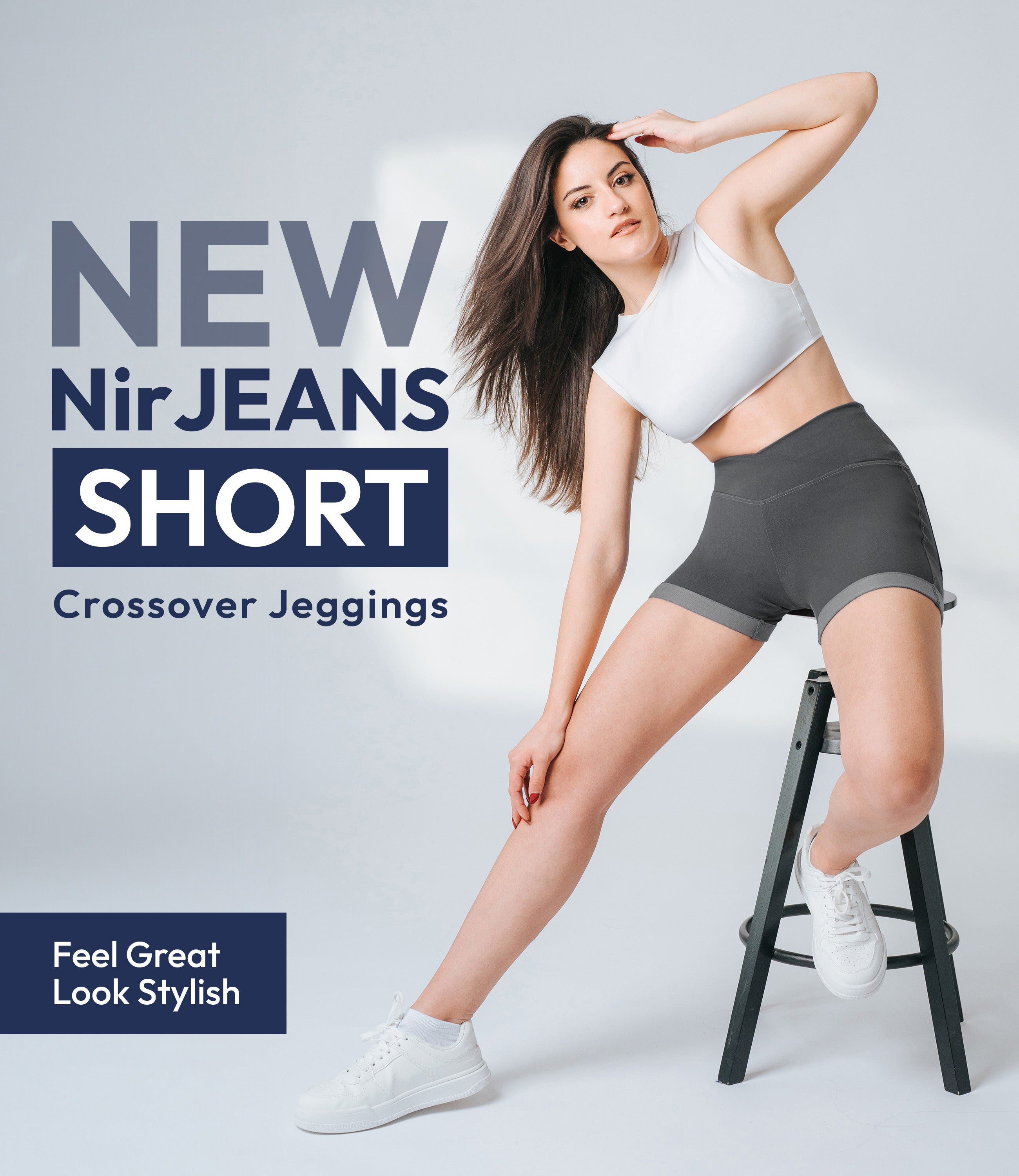 NirJEANS™ Crossover High Waist Short Jeggings with Pockets