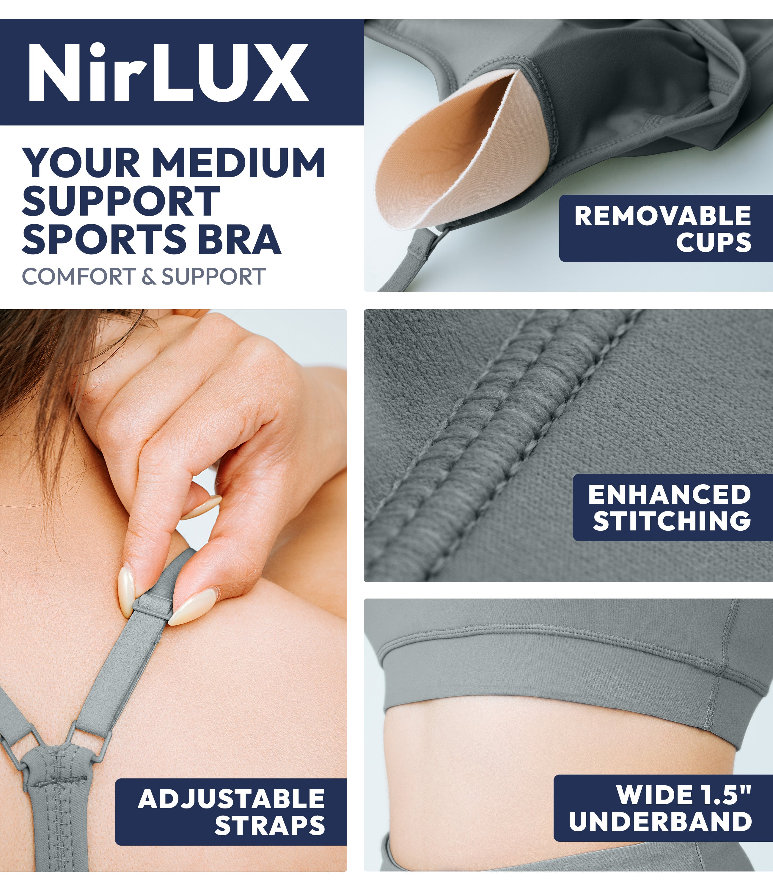 NirLUX™ Y Back Sports Bra for Women with Adjustable Straps