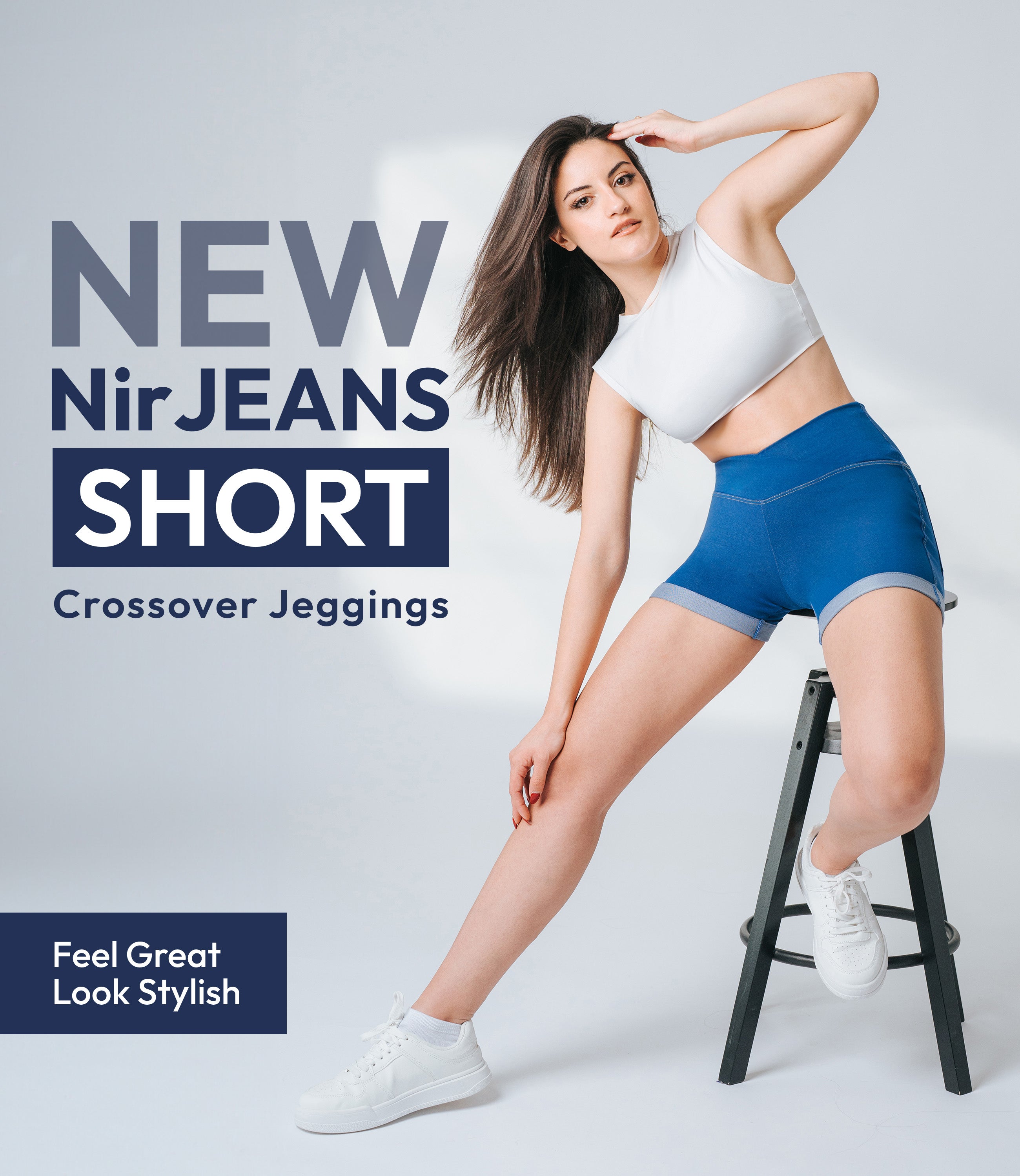 NirJEANS™ Crossover High Waist Short Jeggings with Pockets