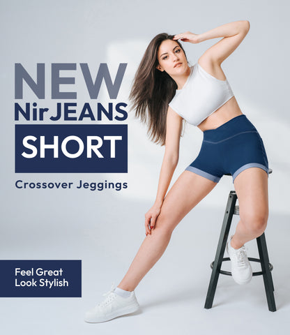NirJEANS™ Crossover High Waist Short Jeggings with Pockets