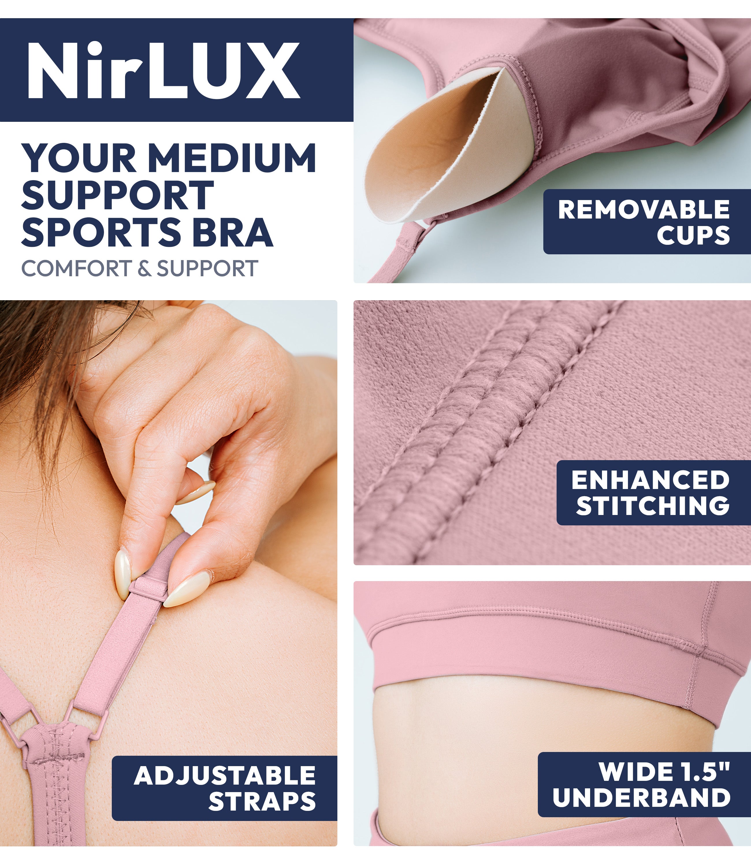 NirLUX™ Y Back Sports Bra for Women with Adjustable Straps