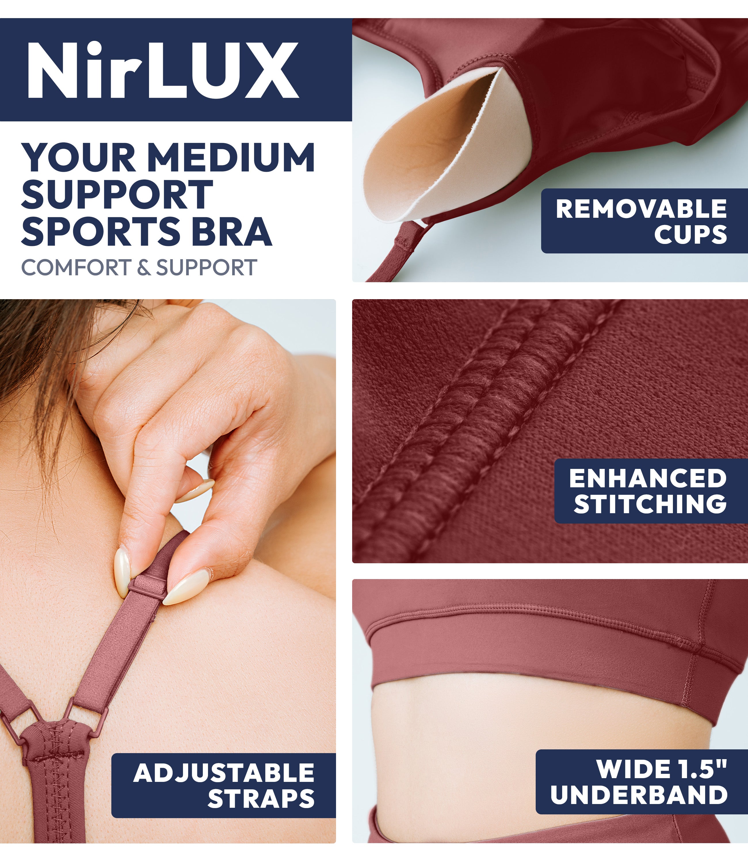 NirLUX™ Y Back Sports Bra for Women with Adjustable Straps