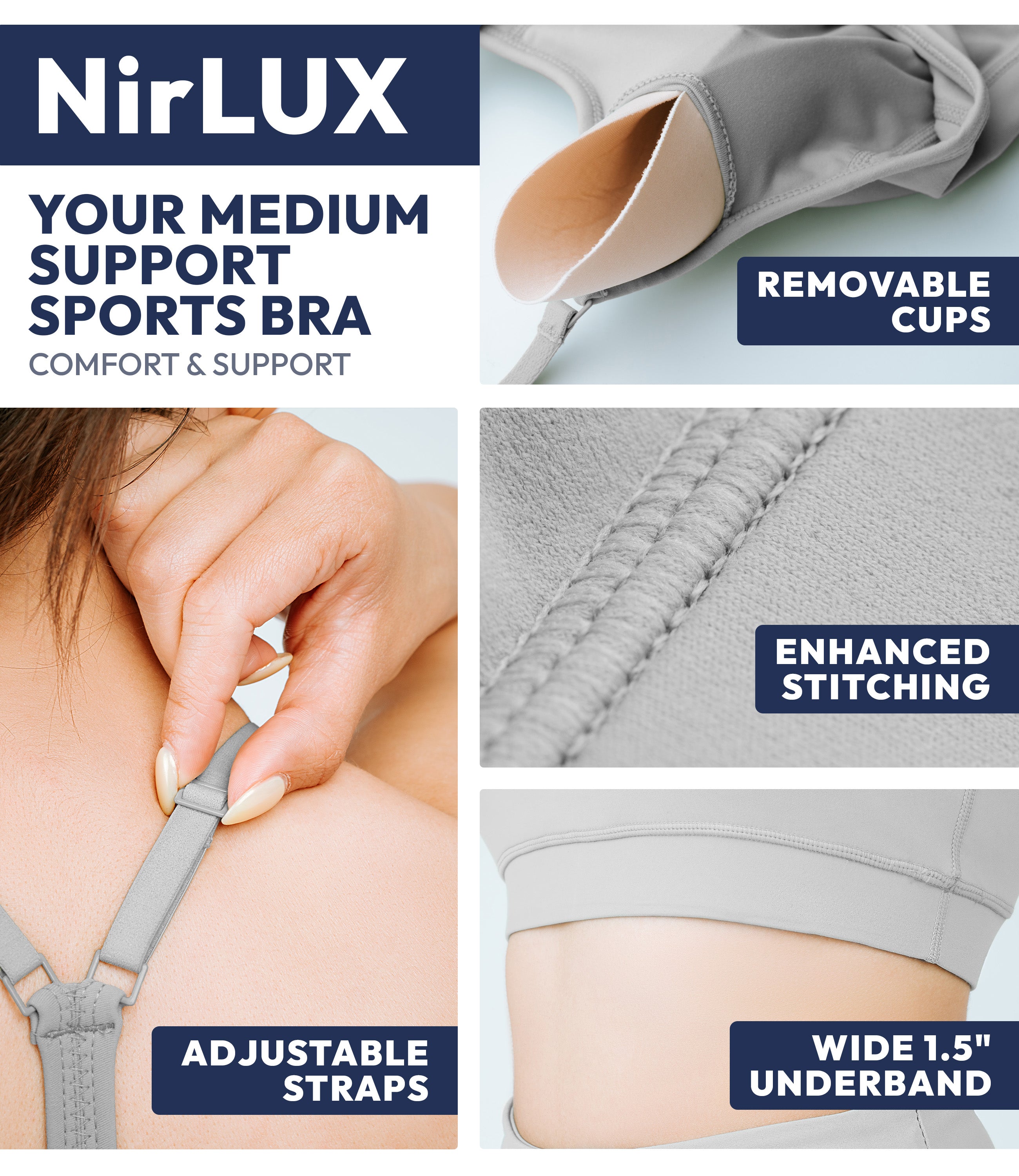 NirLUX™ Y Back Sports Bra for Women with Adjustable Straps