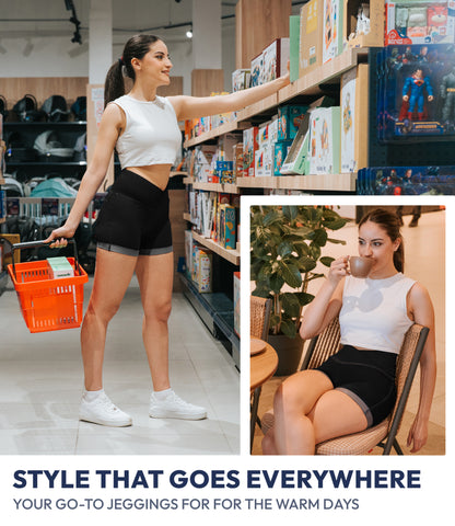 NirJEANS™ Crossover High Waist Short Jeggings with Pockets