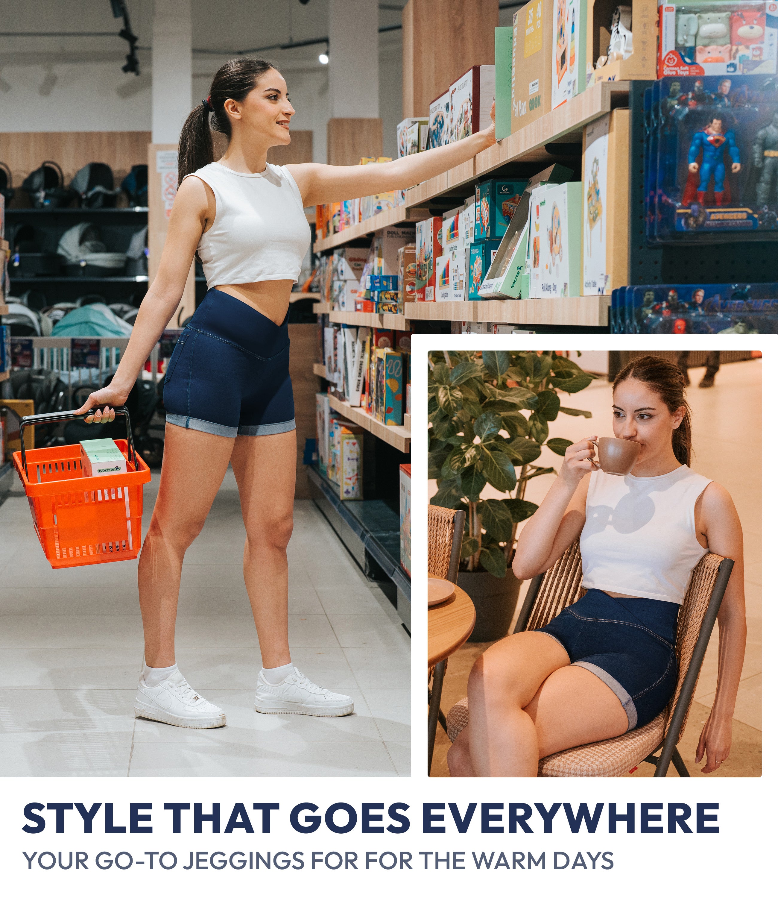 NirJEANS™ Crossover High Waist Short Jeggings with Pockets