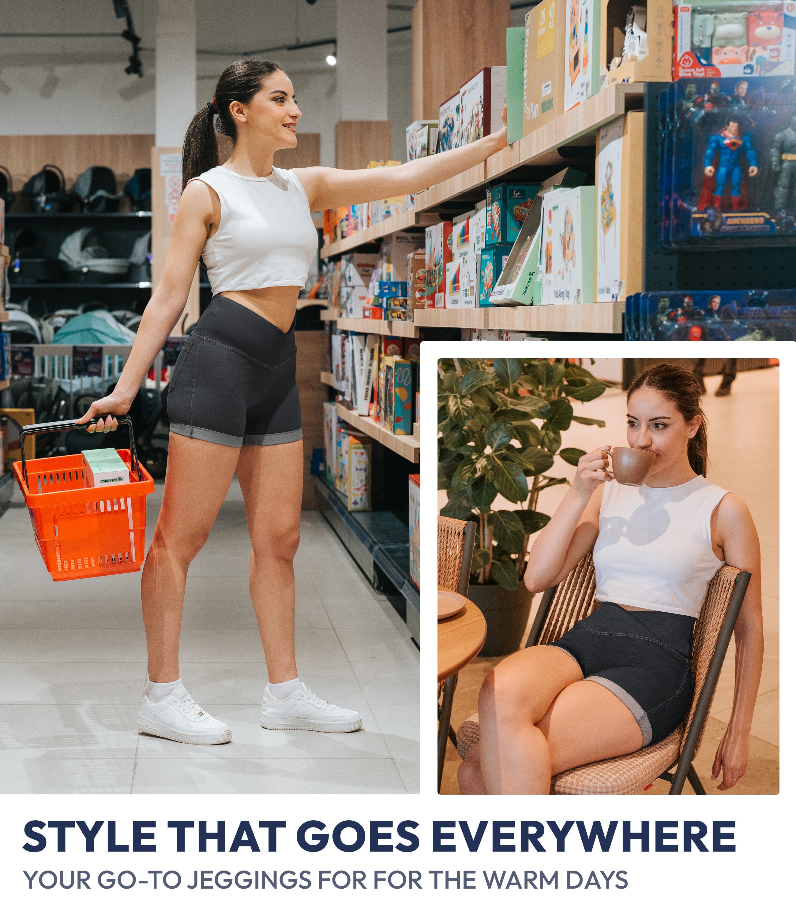 NirJEANS™ Crossover High Waist Short Jeggings with Pockets